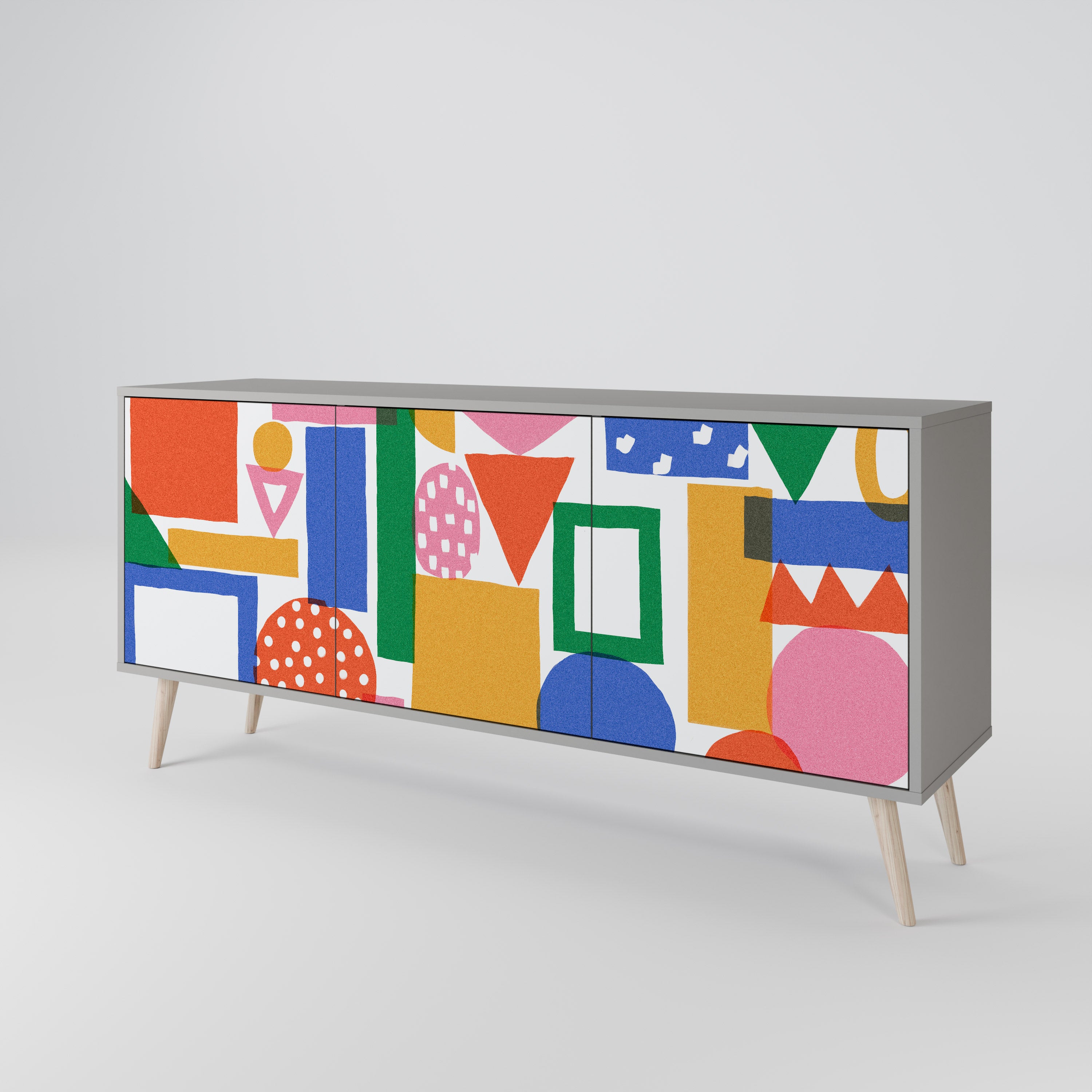 GEOMETRIC GLIMMER 3-Door Sideboard in Grey Finish