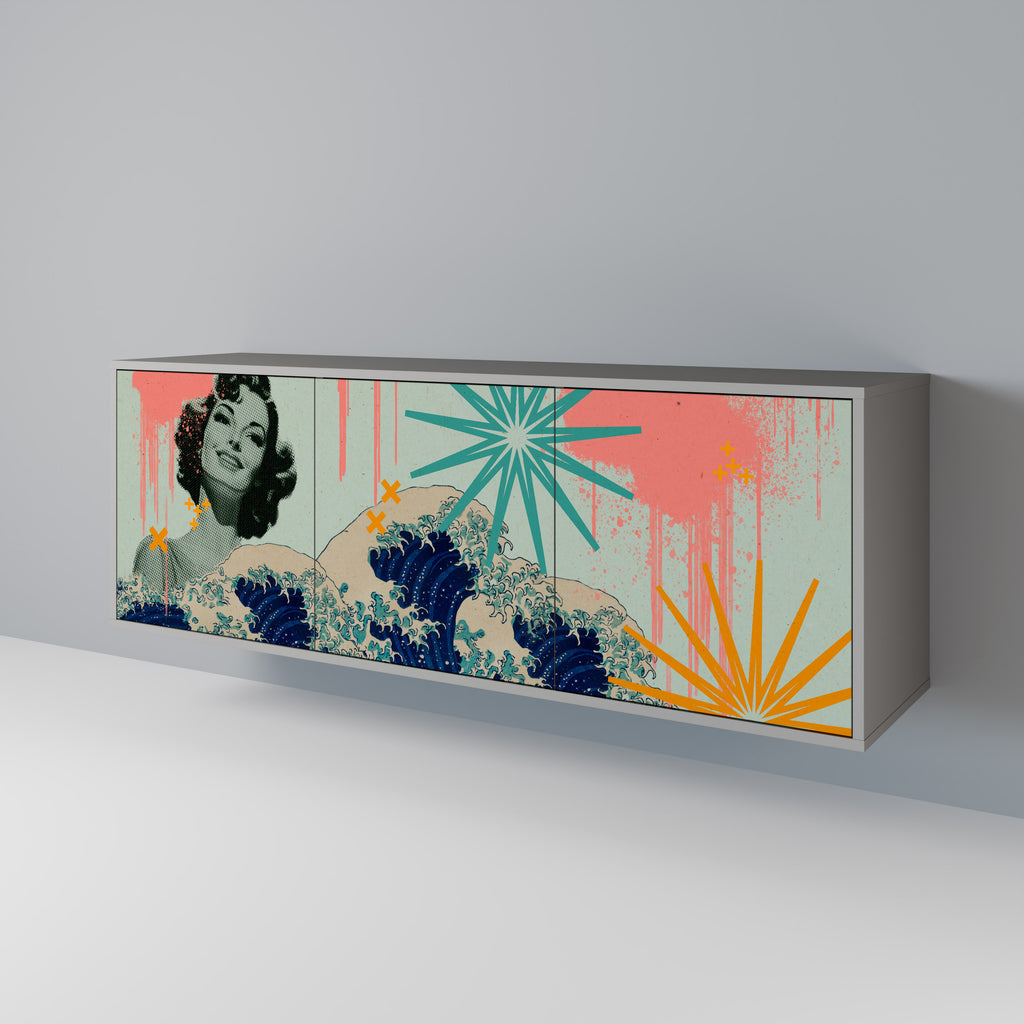 Aparador KANAGAWA BEAUTY de 3 puertas en acabado gris