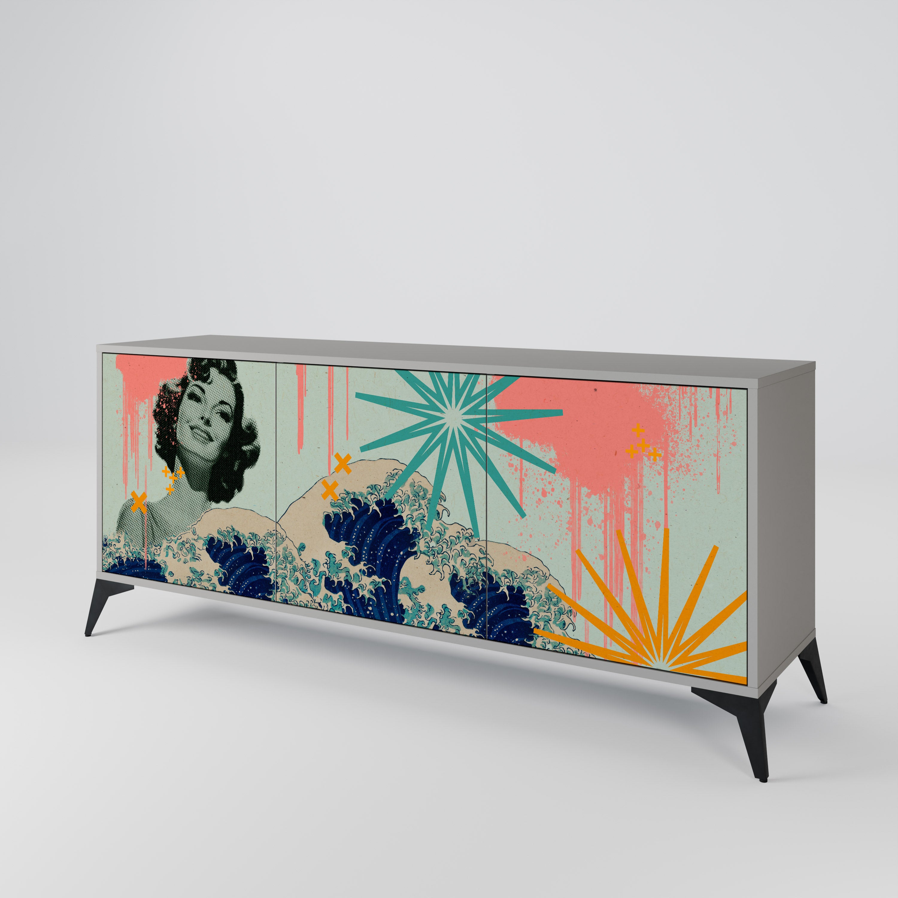 KANAGAWA BEAUTY 3-Door Sideboard in Grey Finish