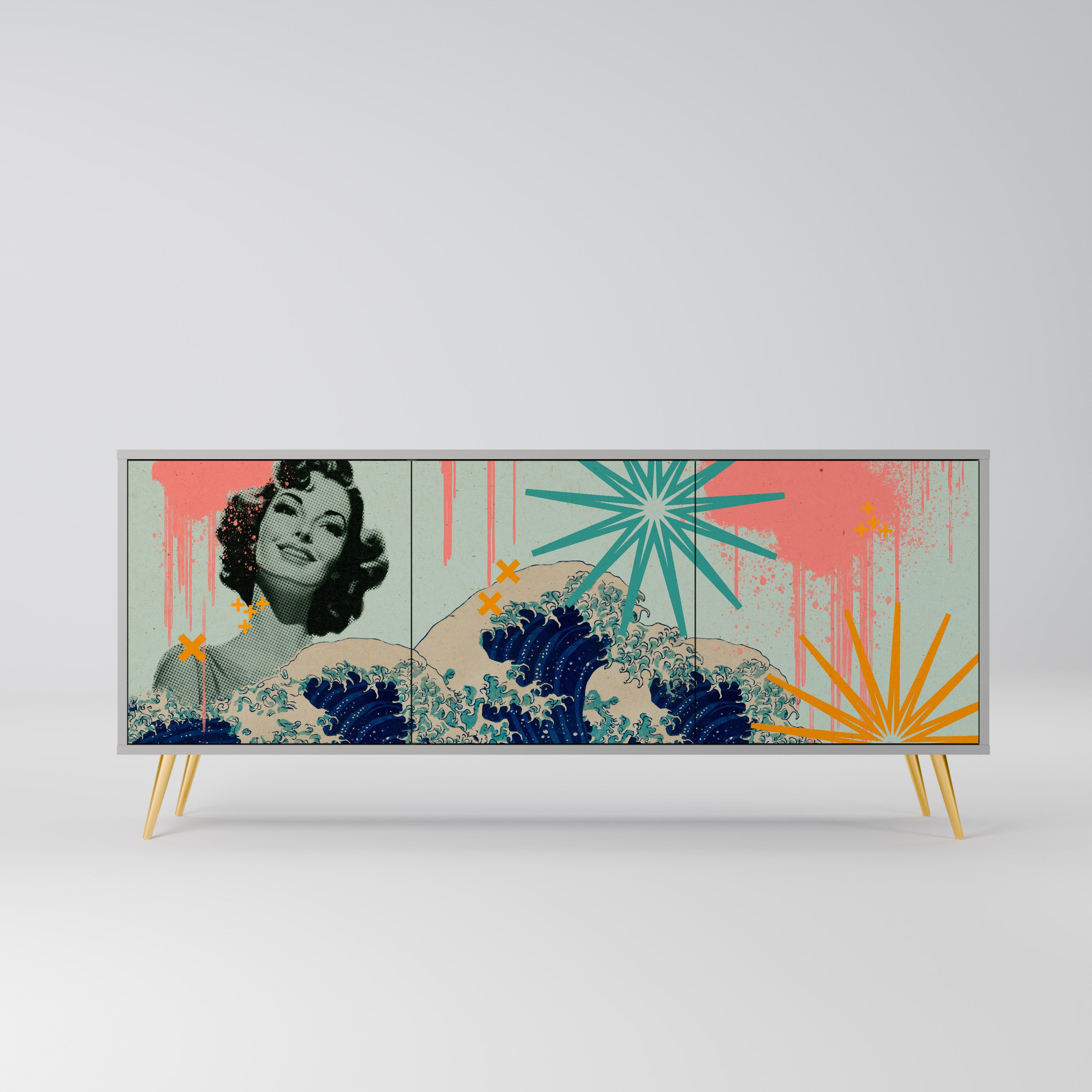 KANAGAWA BEAUTY 3-Door Sideboard in Grey Finish