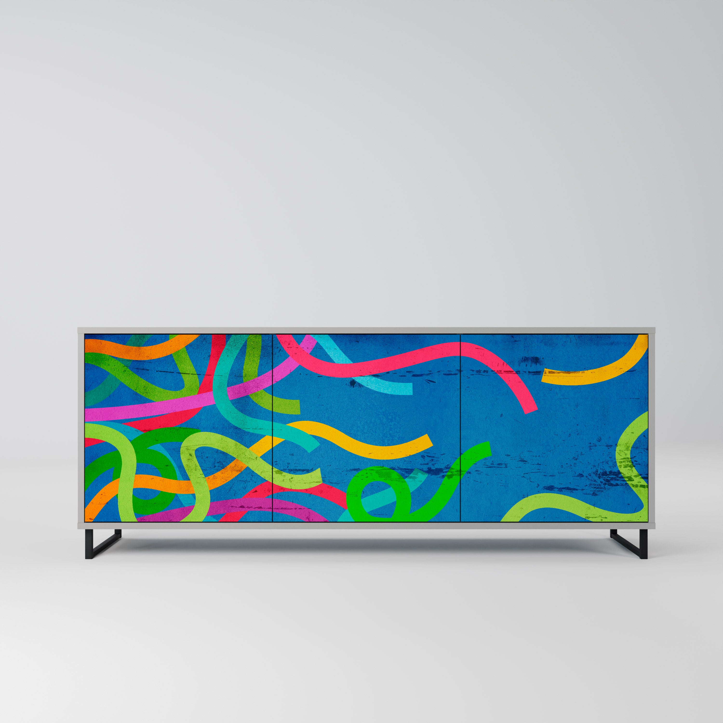 STREAMER TANGLE 3-Door Sideboard in Grey Finish