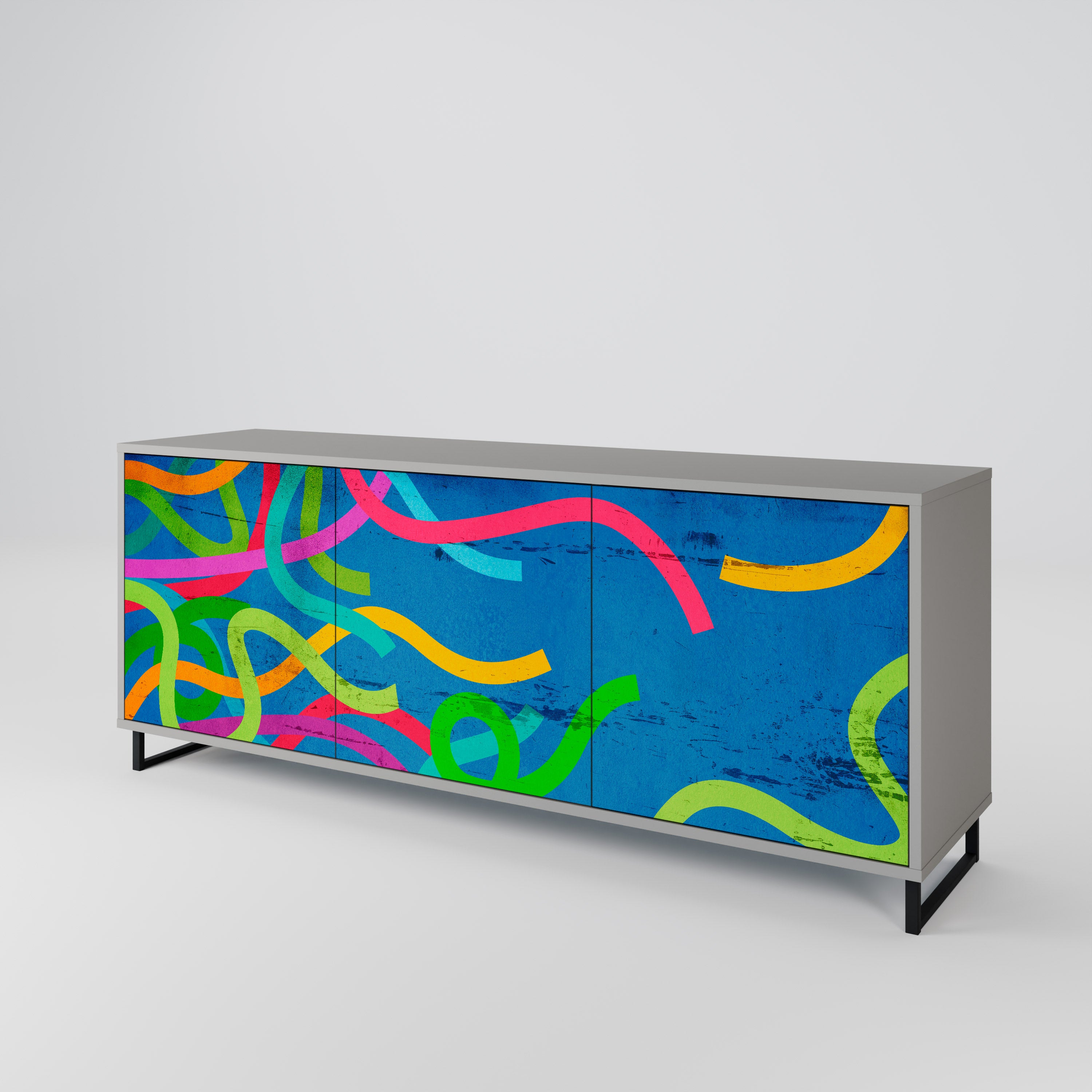 STREAMER TANGLE 3-Door Sideboard in Grey Finish