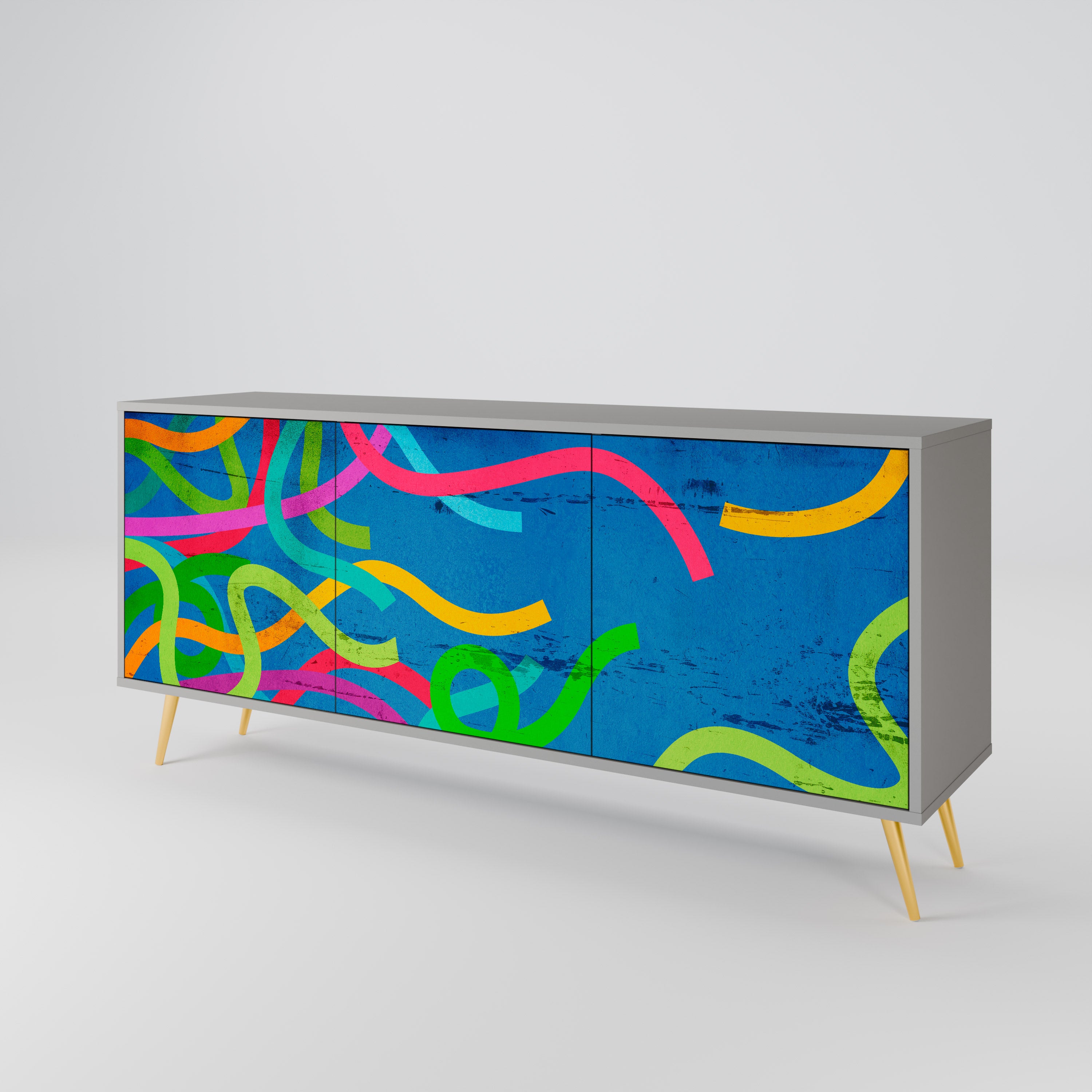 STREAMER TANGLE 3-Door Sideboard in Grey Finish