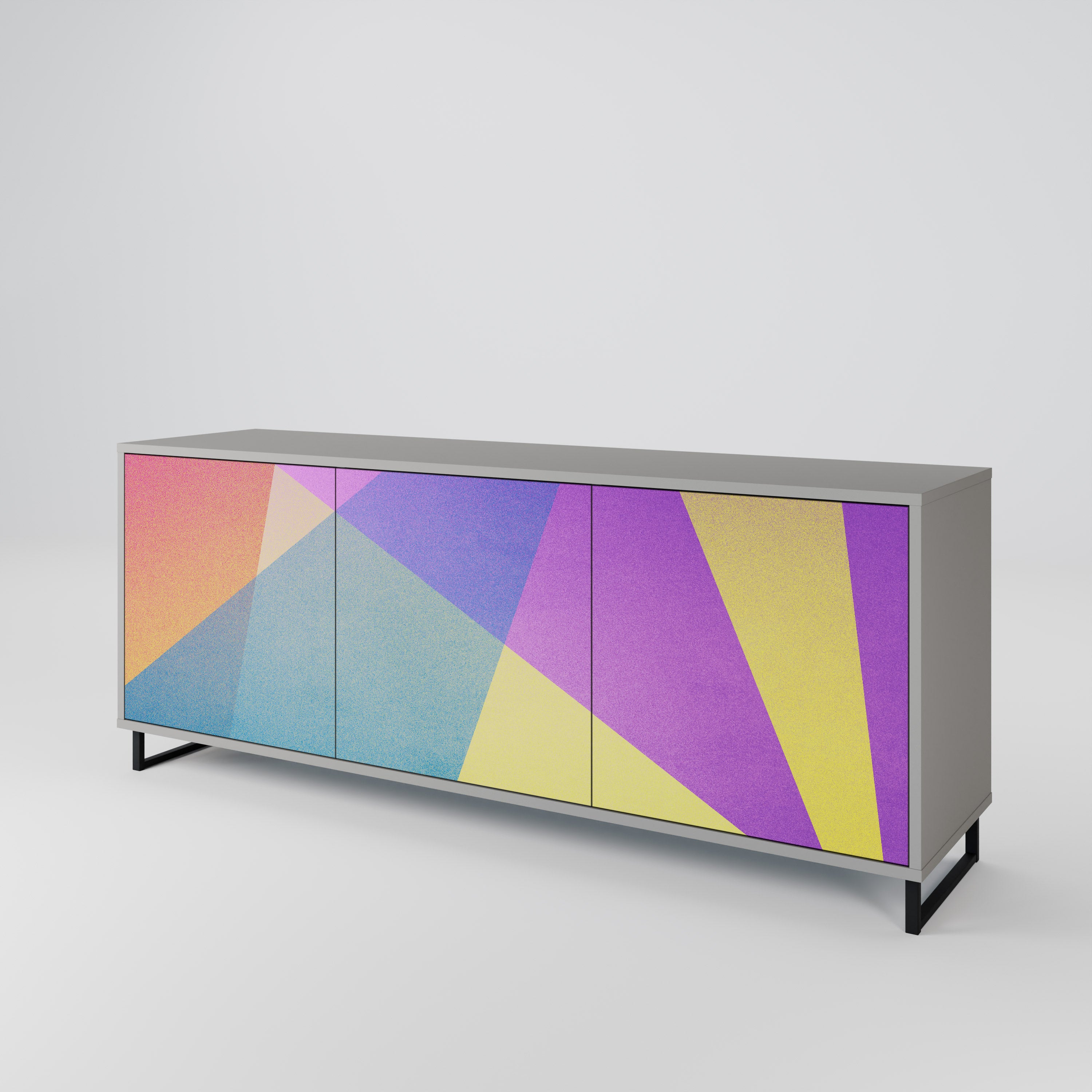 BRIGHT GEOMETRY 3-Door Sideboard in Grey Finish