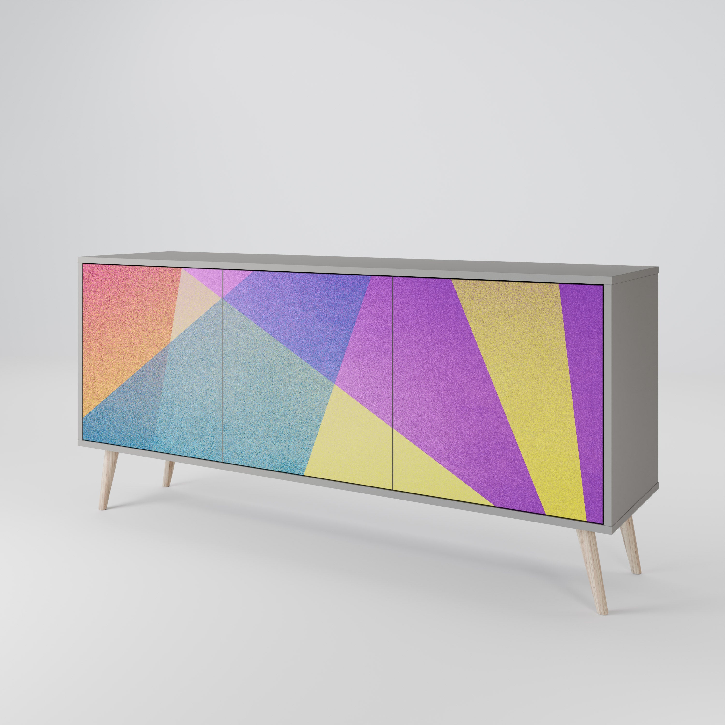 BRIGHT GEOMETRY 3-Door Sideboard in Grey Finish