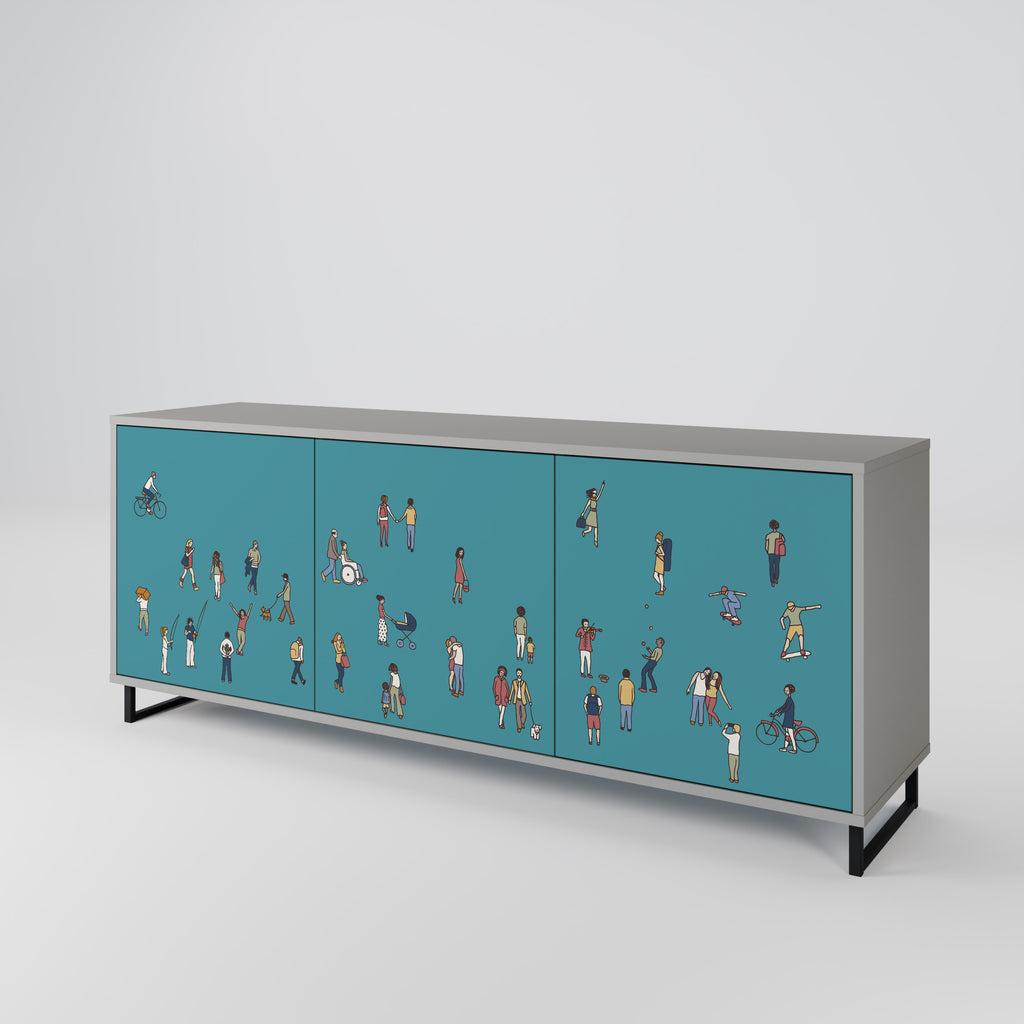 COLLECTIVE STREAM 3-Door Sideboard in Grey Finish