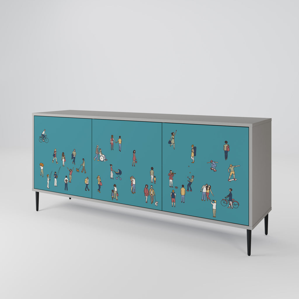 COLLECTIVE STREAM 3-Door Sideboard in Grey Finish