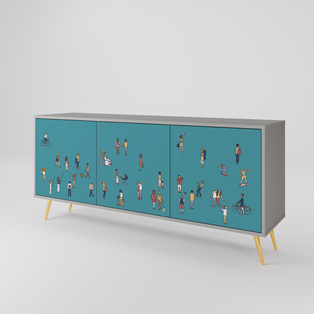 COLLECTIVE STREAM 3-Door Sideboard in Grey Finish