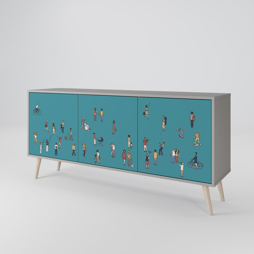 COLLECTIVE STREAM 3-Door Sideboard in Grey Finish