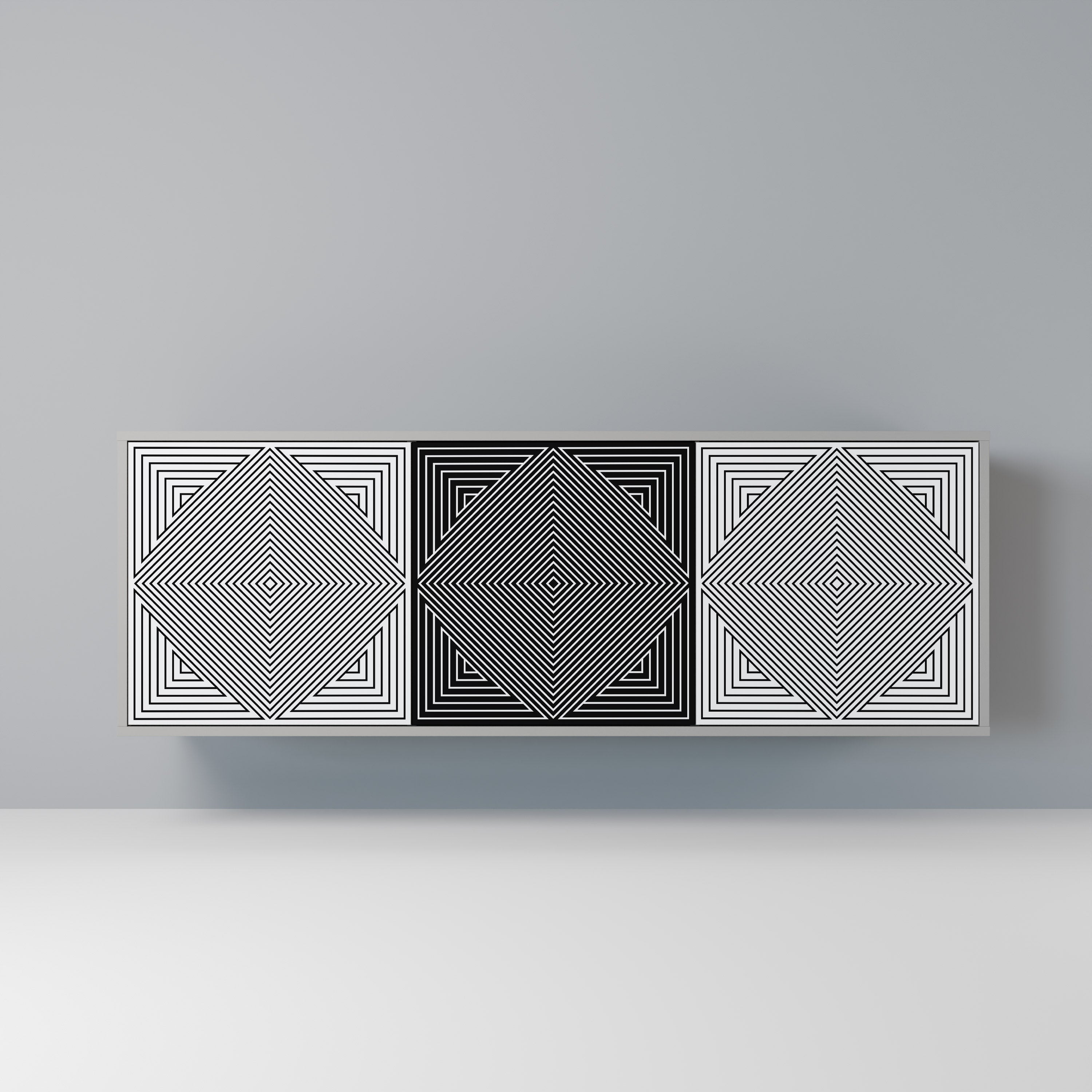 POLYGON ILLUSION 3-Door Sideboard in Grey Finish
