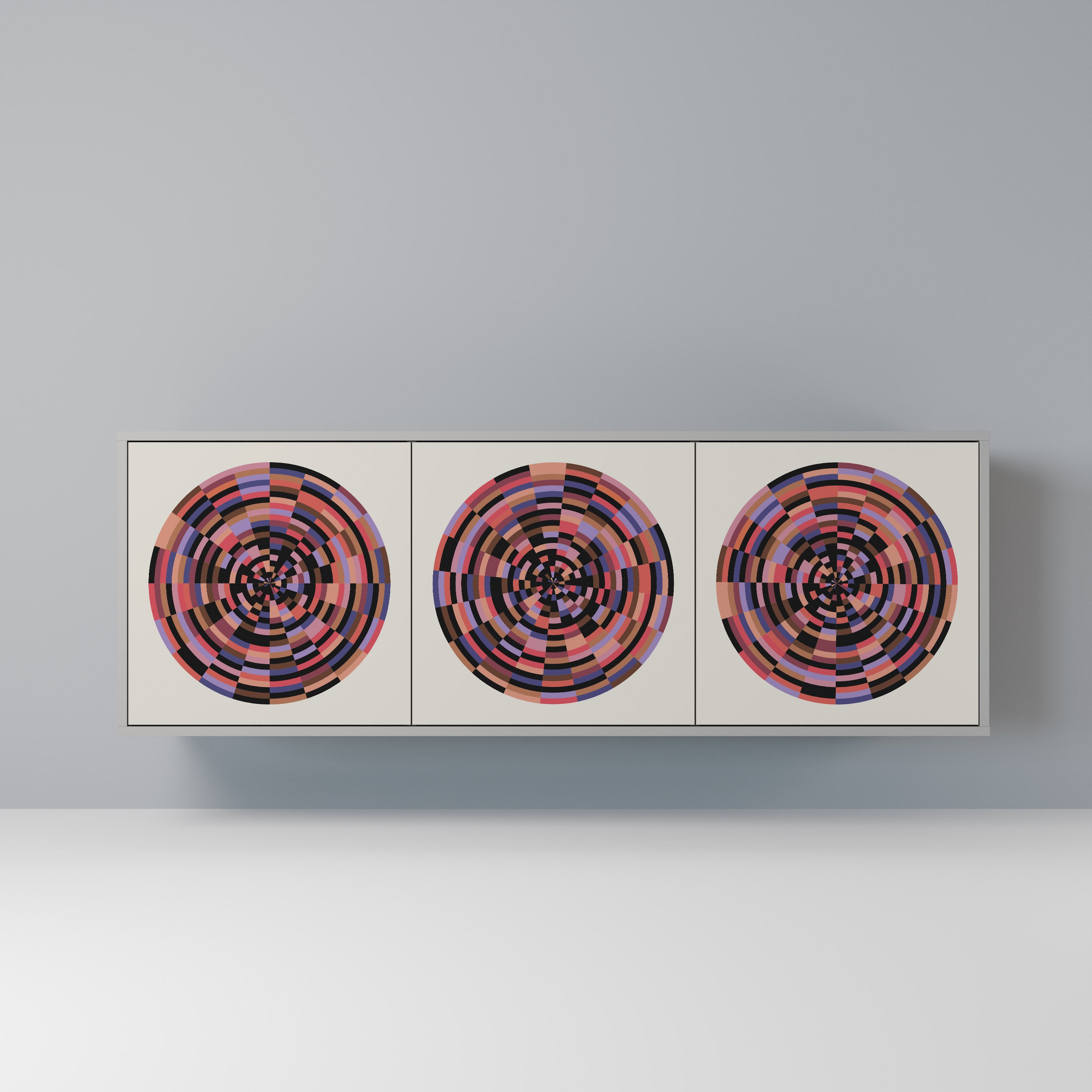 BROWN CIRCLES 3-Door Sideboard in Grey Finish