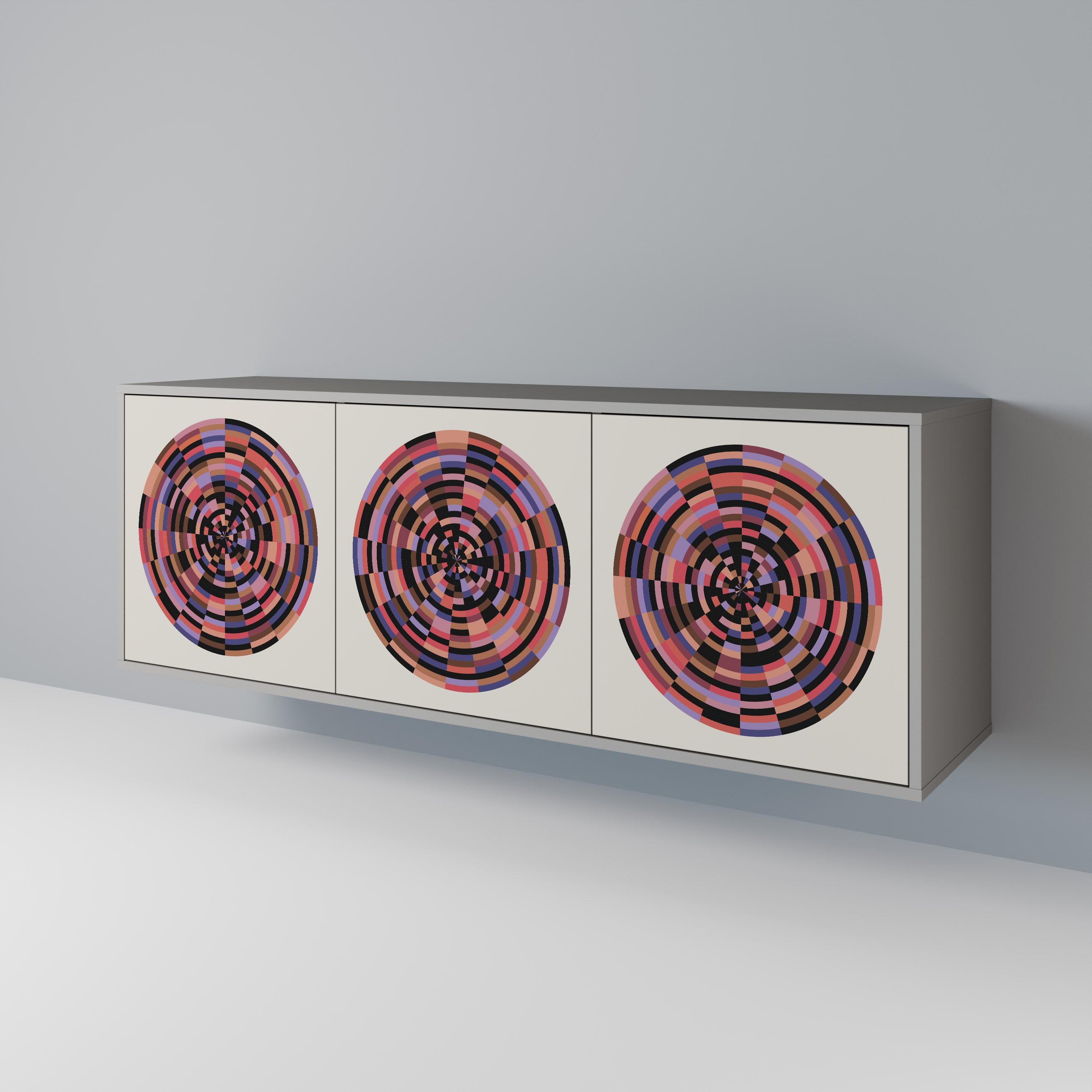 BROWN CIRCLES 3-Door Sideboard in Grey Finish