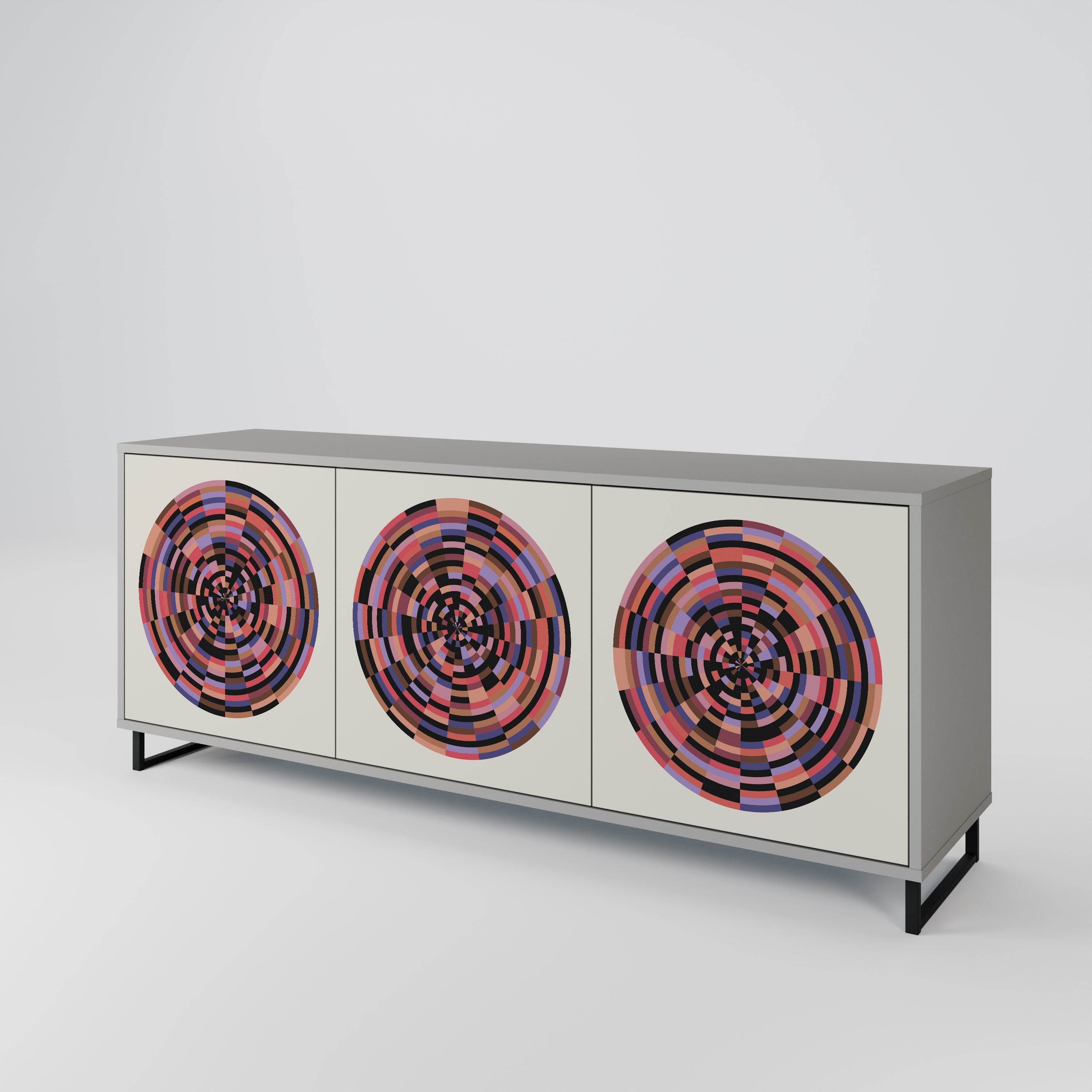 BROWN CIRCLES 3-Door Sideboard in Grey Finish