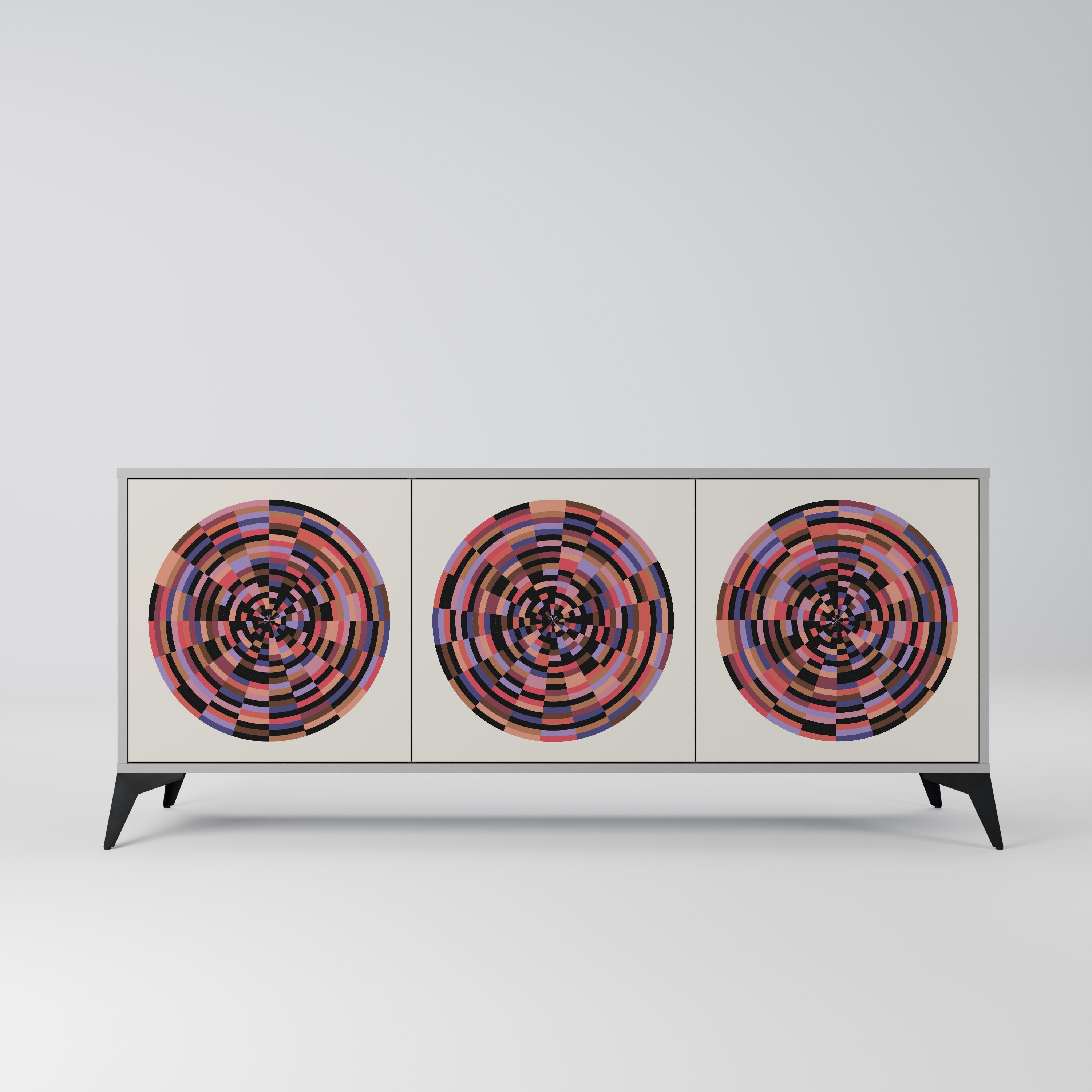 BROWN CIRCLES 3-Door Sideboard in Grey Finish