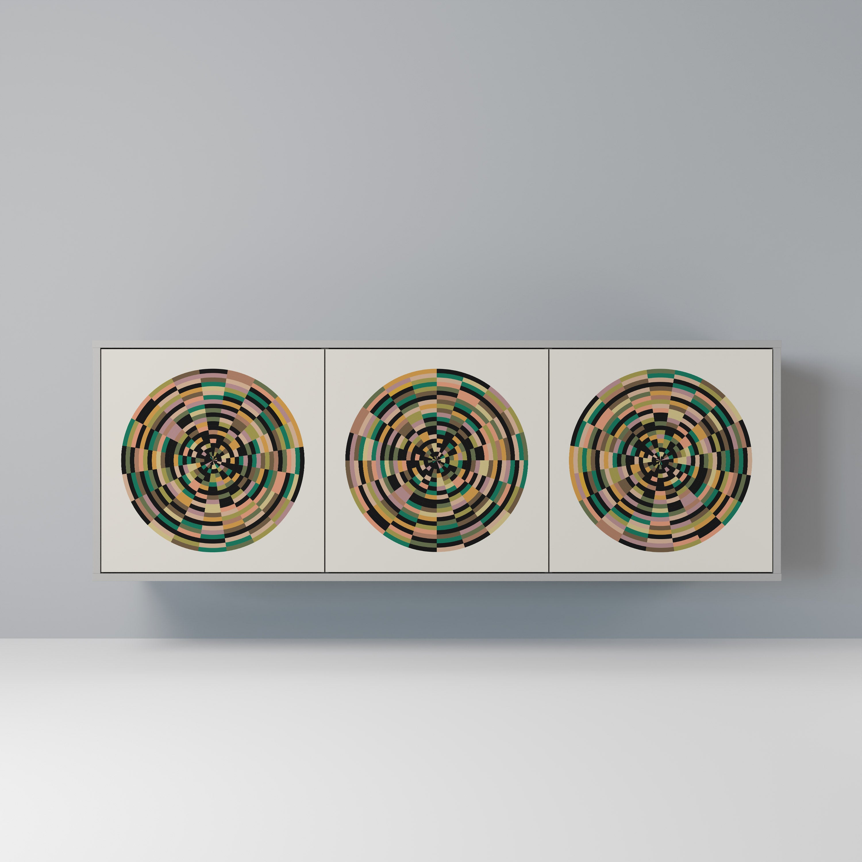 GREEN CIRCLES 3-Door Sideboard in Grey Finish