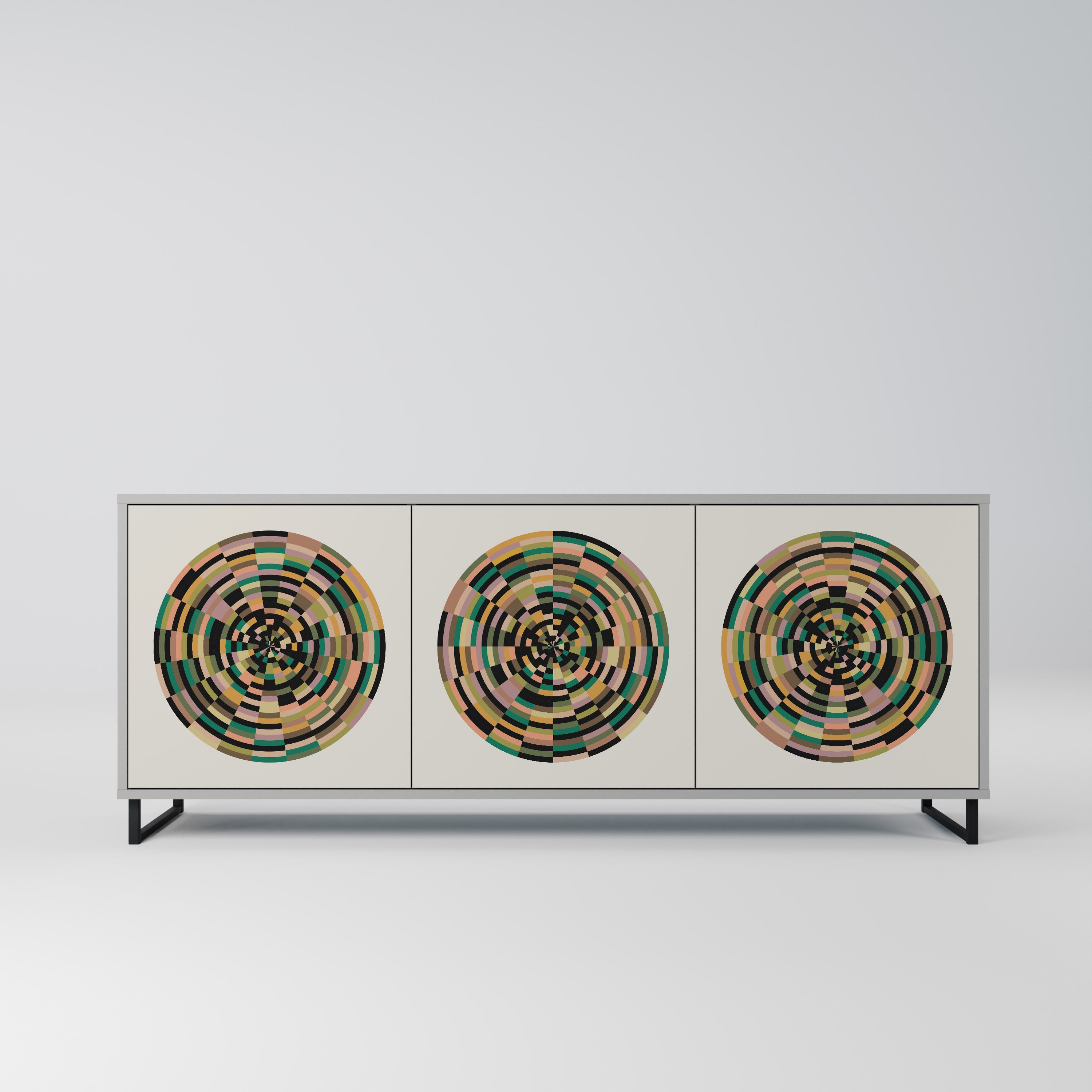 GREEN CIRCLES 3-Door Sideboard in Grey Finish