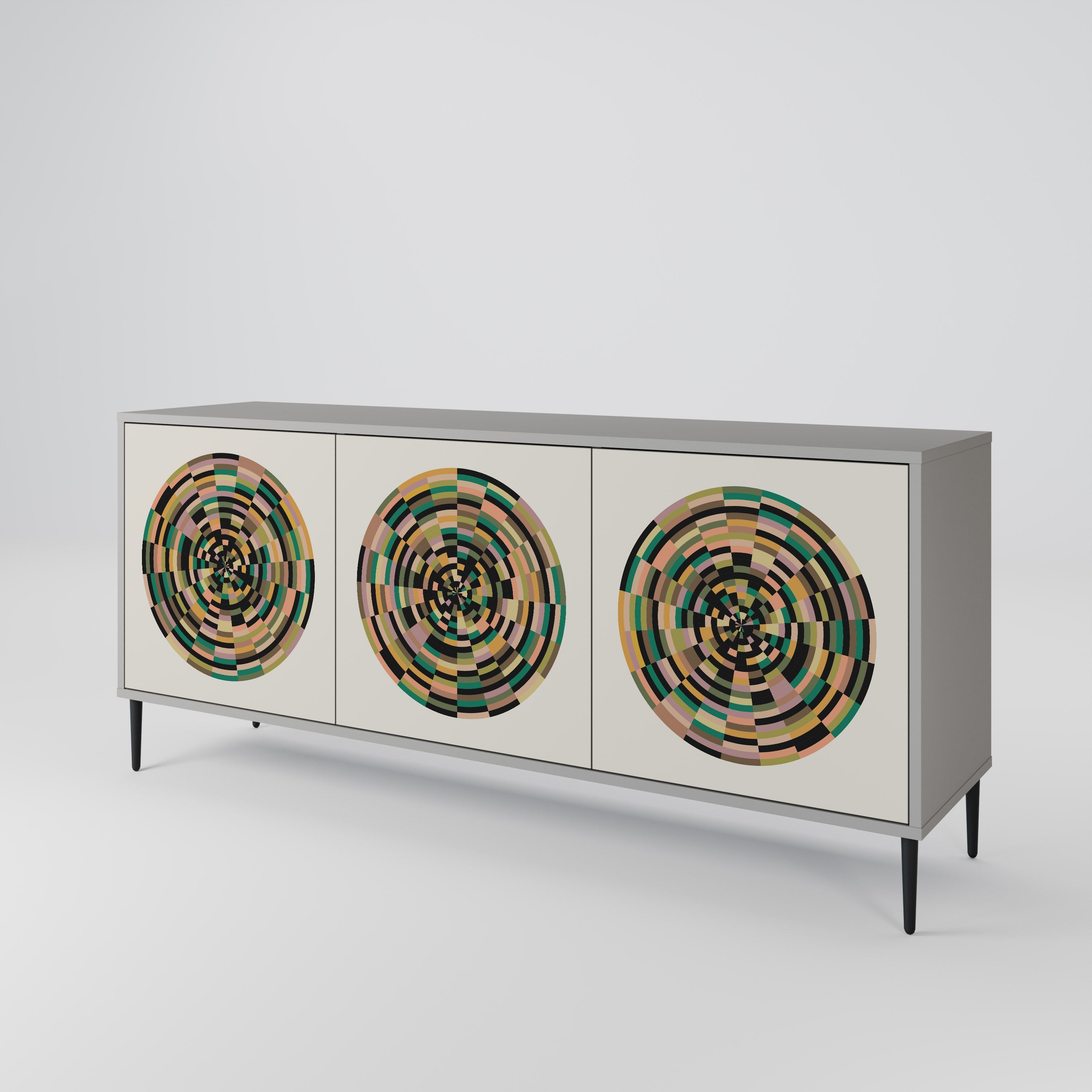 GREEN CIRCLES 3-Door Sideboard in Grey Finish