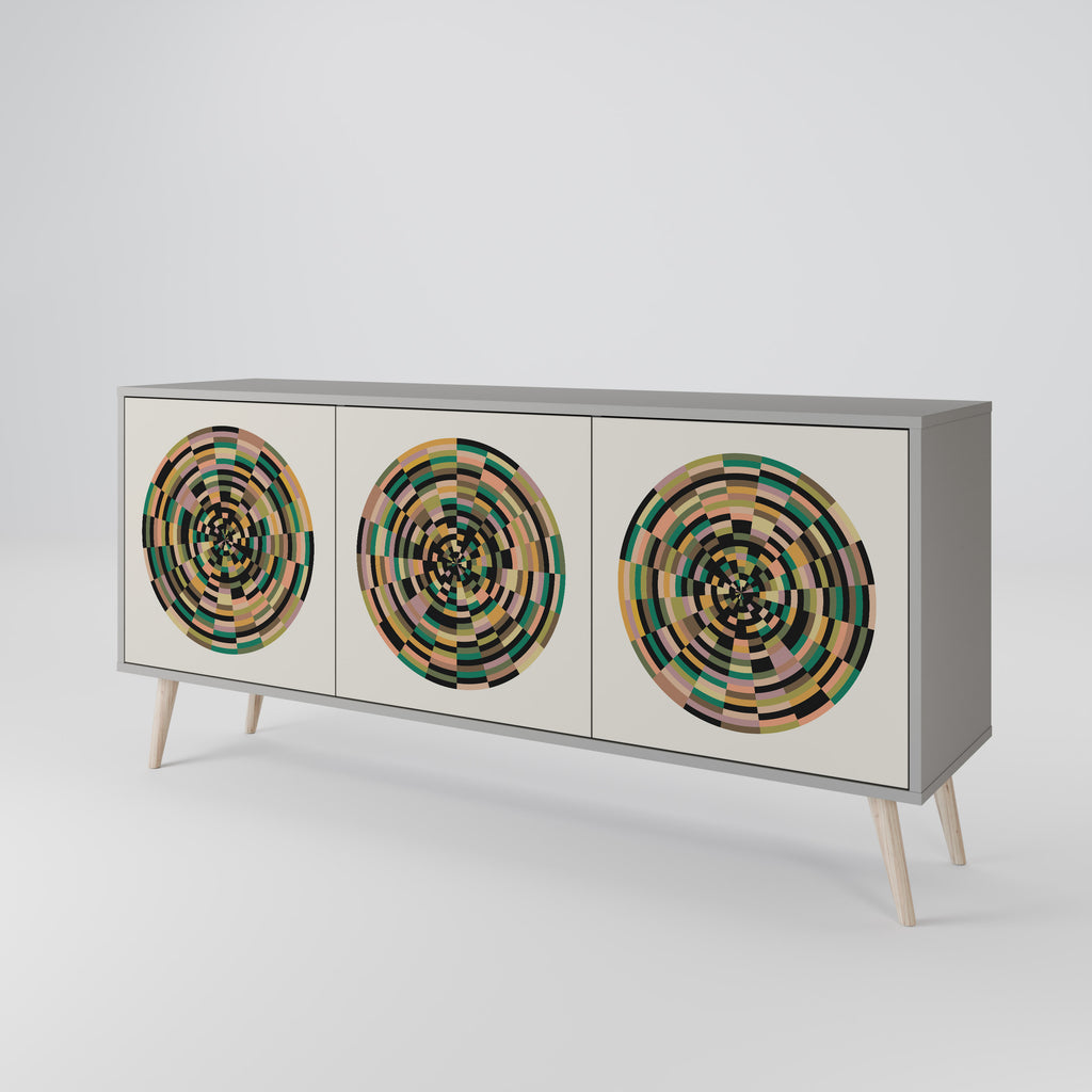 GREEN CIRCLES 3-Door Sideboard in Grey Finish