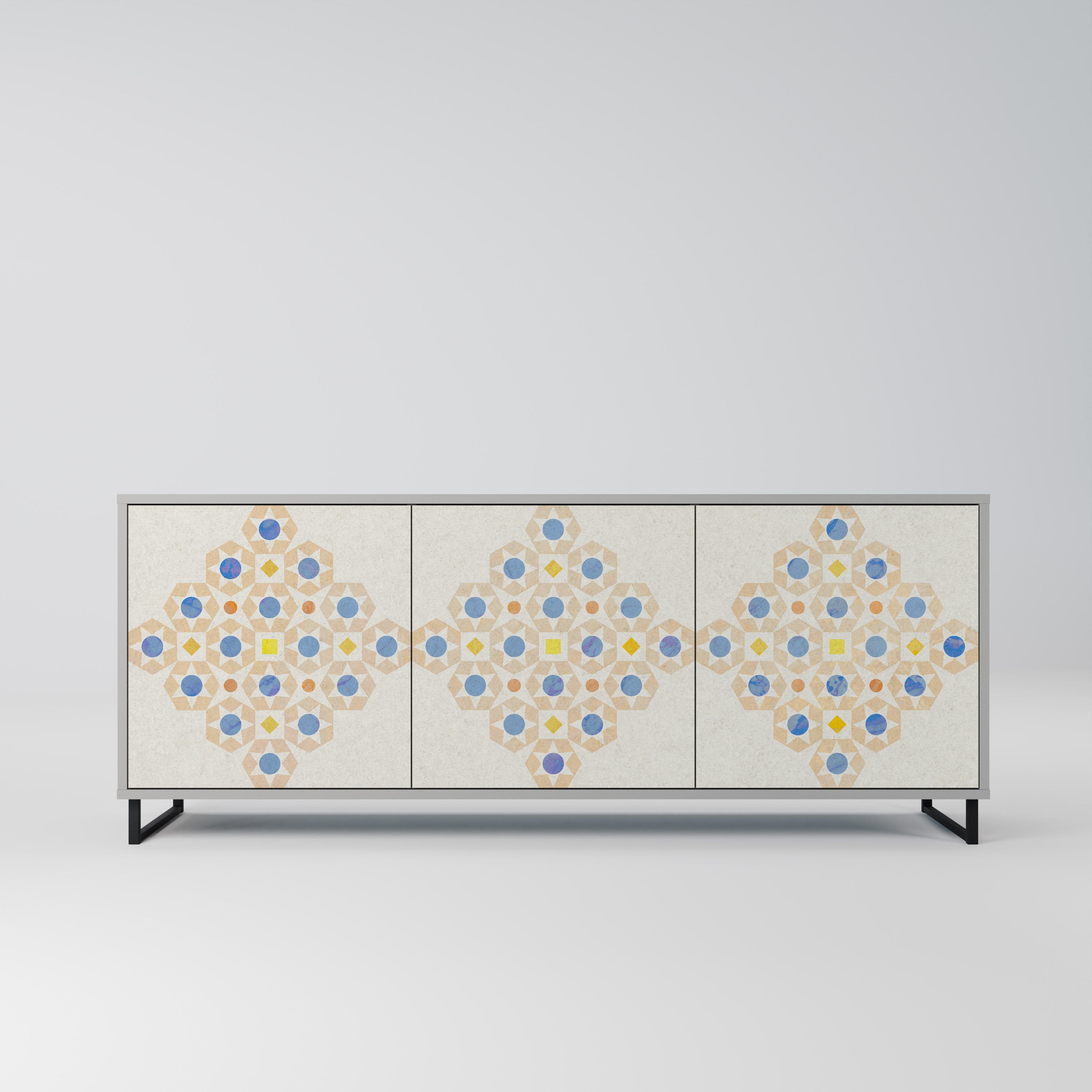 PATTERNED PRISM 3-Door Sideboard in Grey Finish