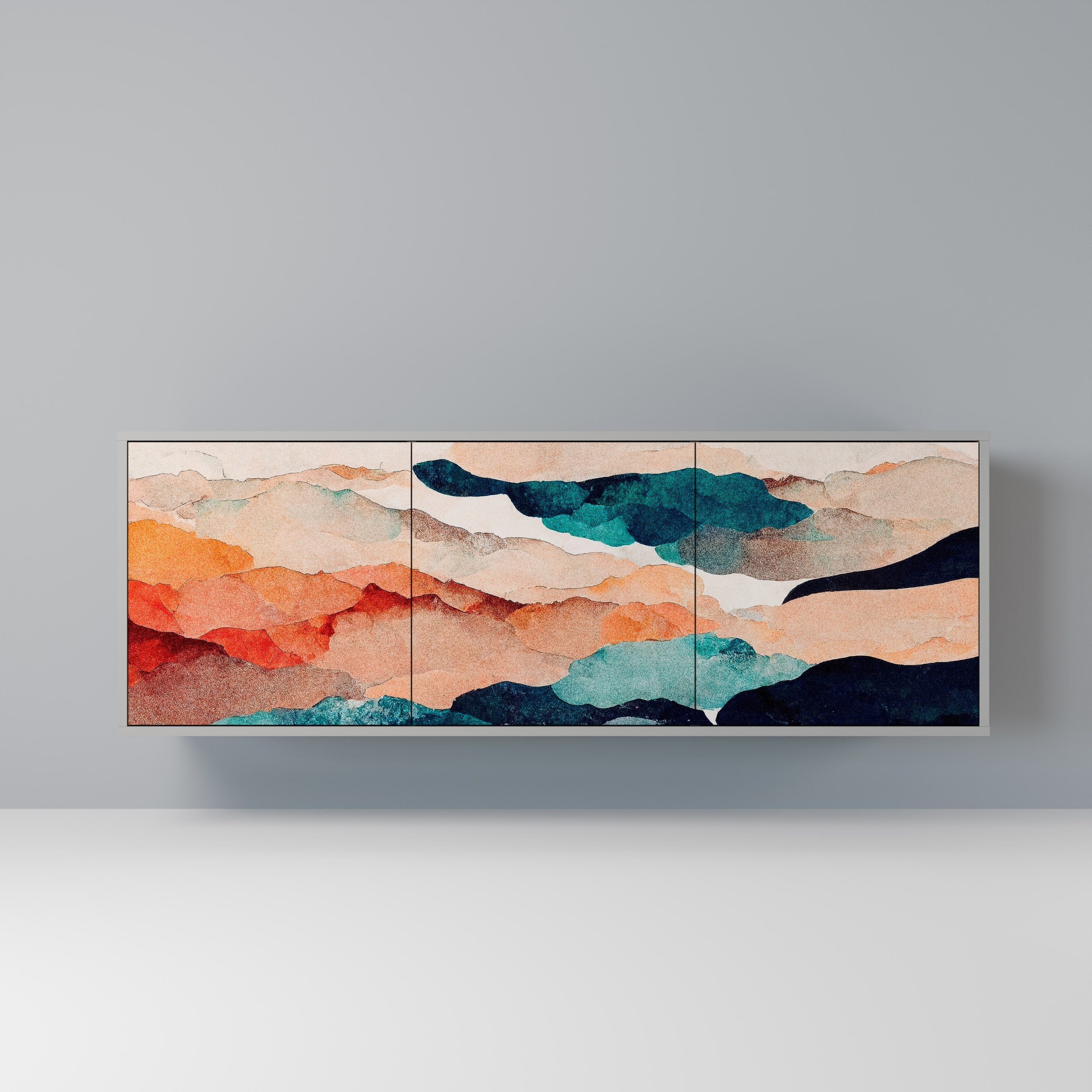 Aparador de 3 puertas PAISAJE ABSTRACTO en acabado gris