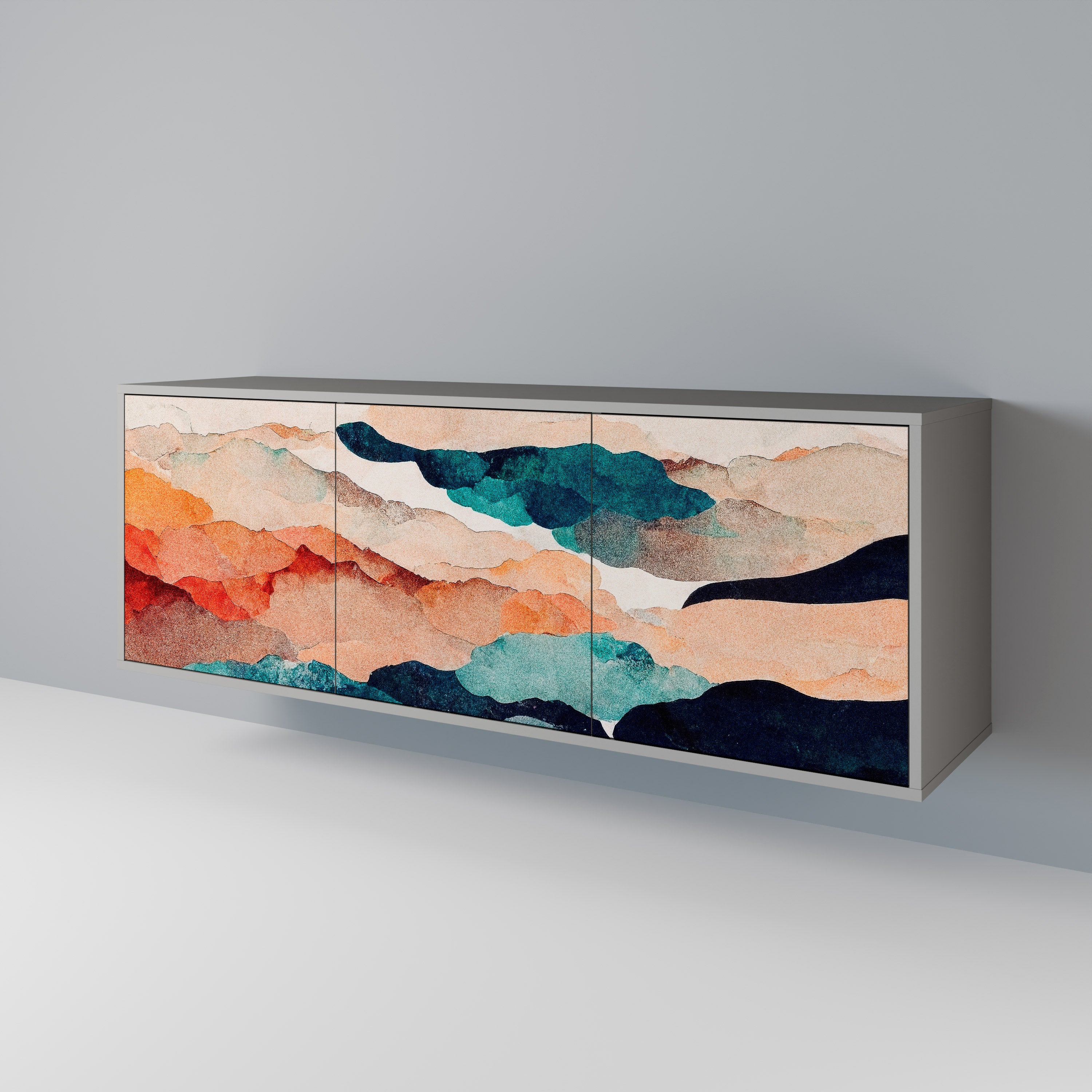 Aparador de 3 puertas PAISAJE ABSTRACTO en acabado gris