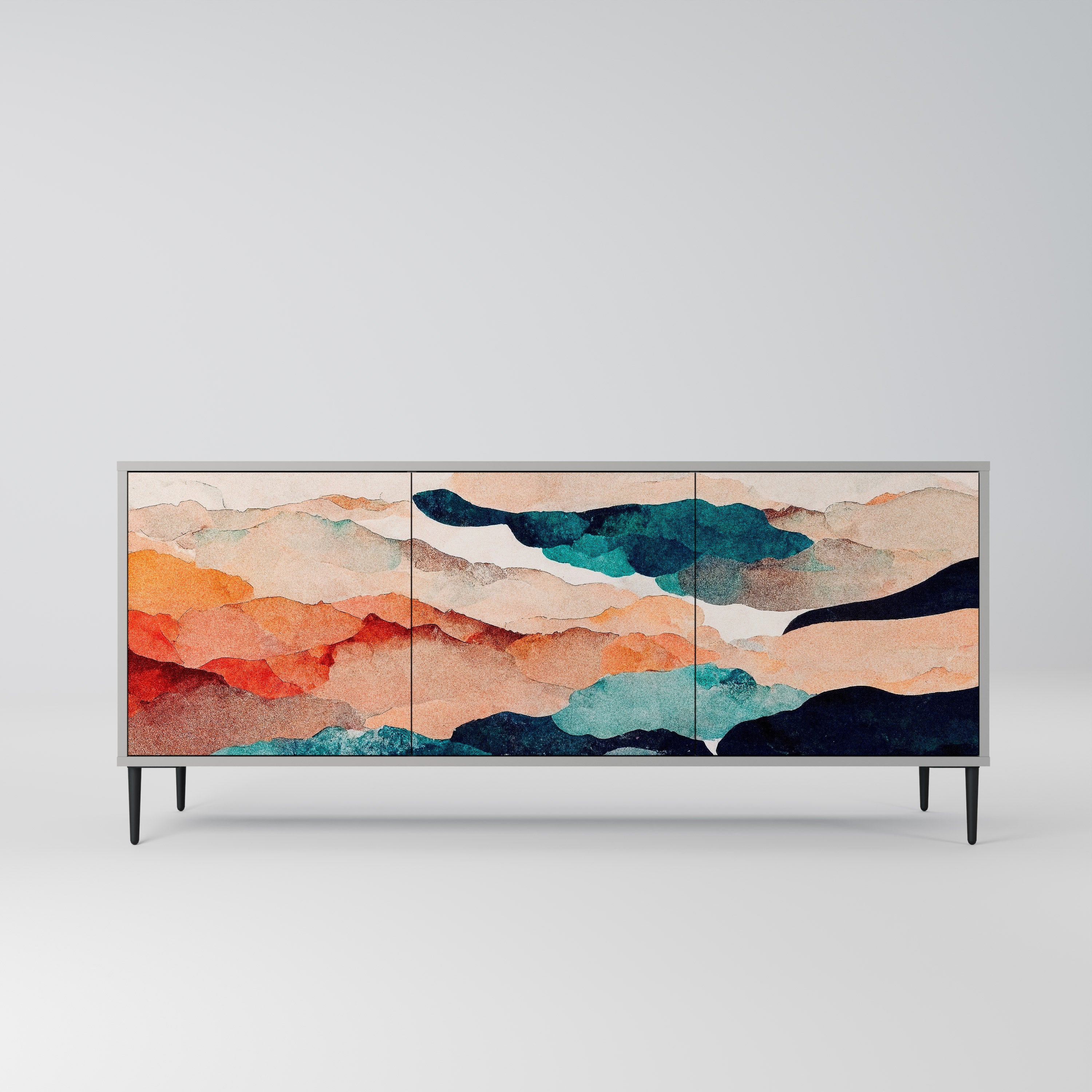 Aparador de 3 puertas PAISAJE ABSTRACTO en acabado gris