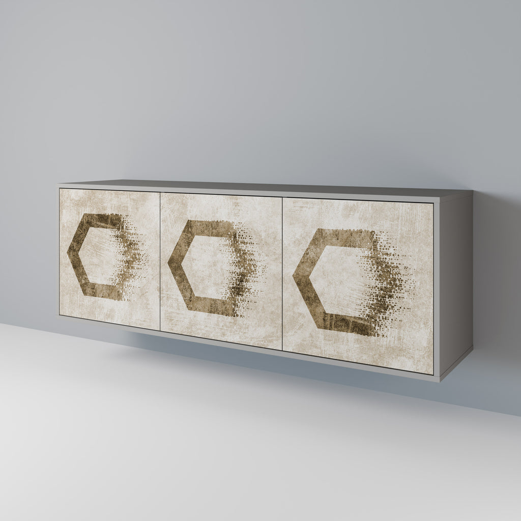 HEXAGONAL SHAPES 3-Door Sideboard in Grey Finish