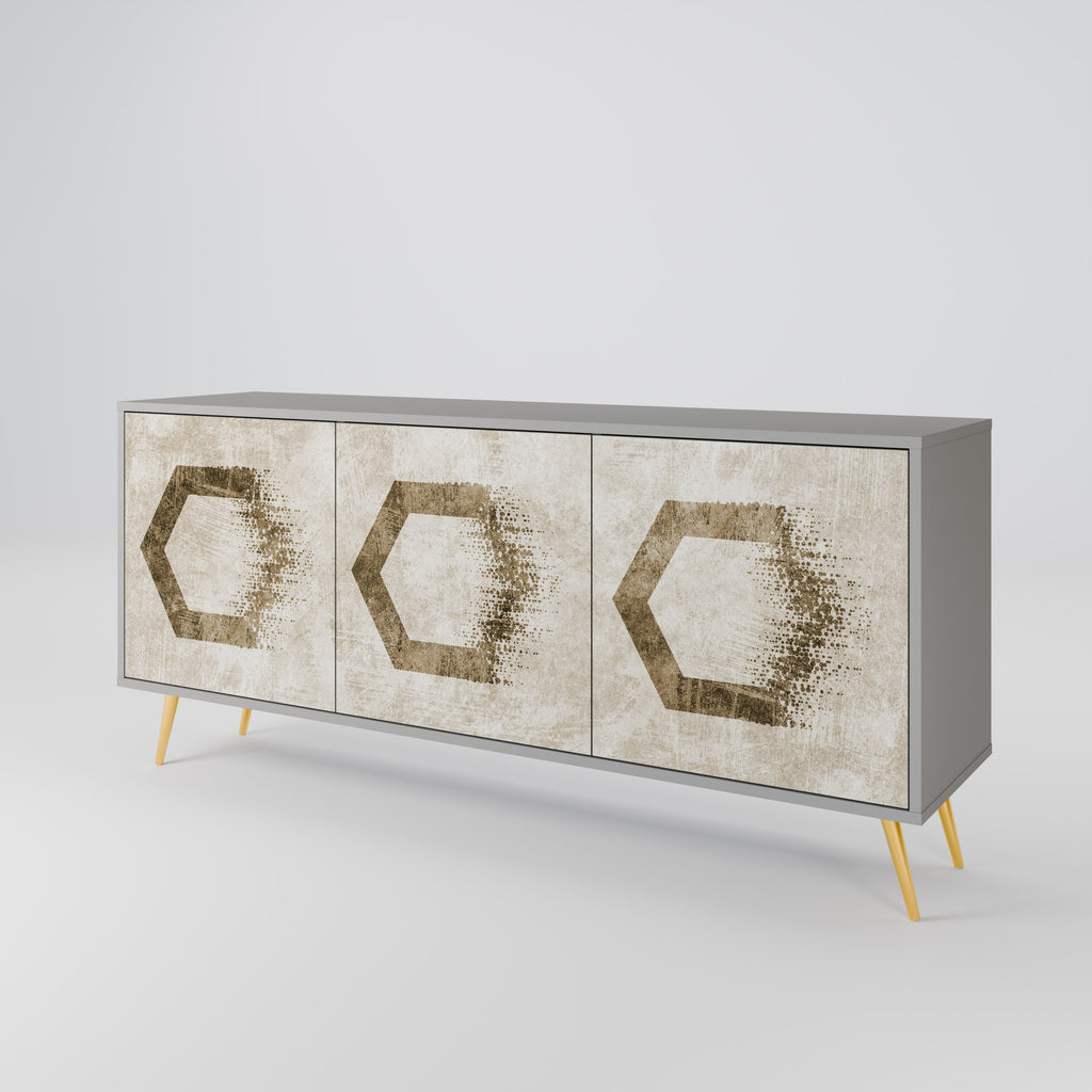 HEXAGONAL SHAPES 3-Door Sideboard in Grey Finish
