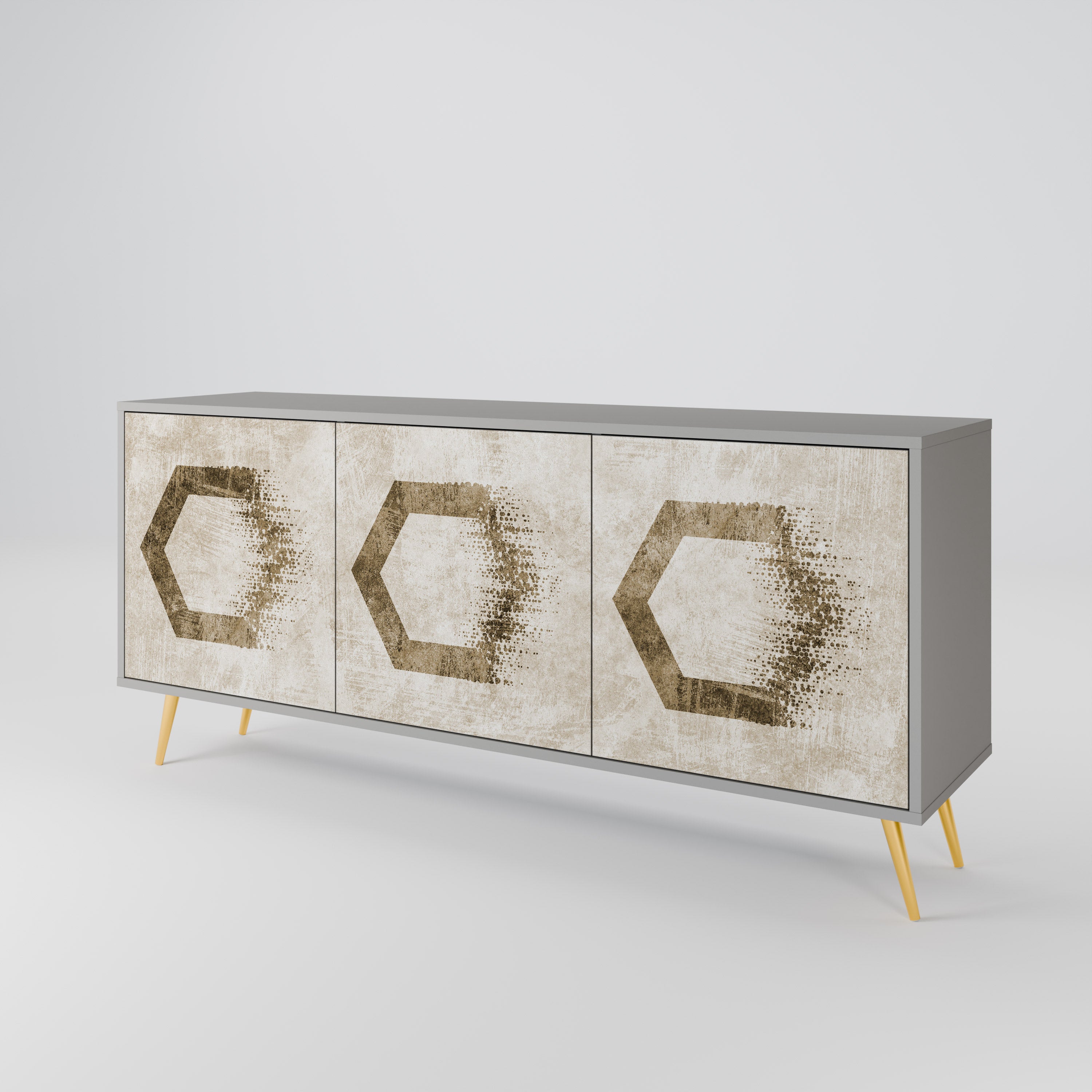 HEXAGONAL SHAPES 3-Door Sideboard in Grey Finish
