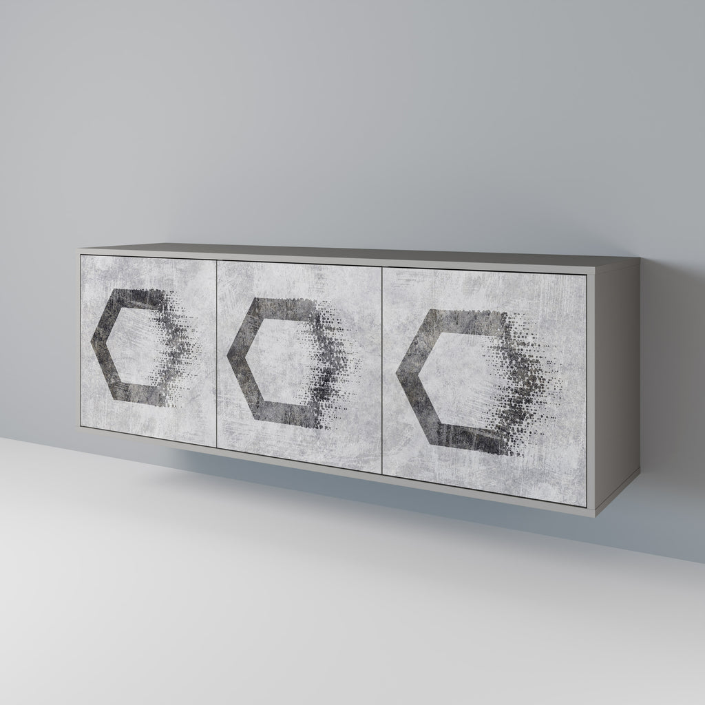 HEXAGONAL FIGURES 3-Door Sideboard in Grey Finish