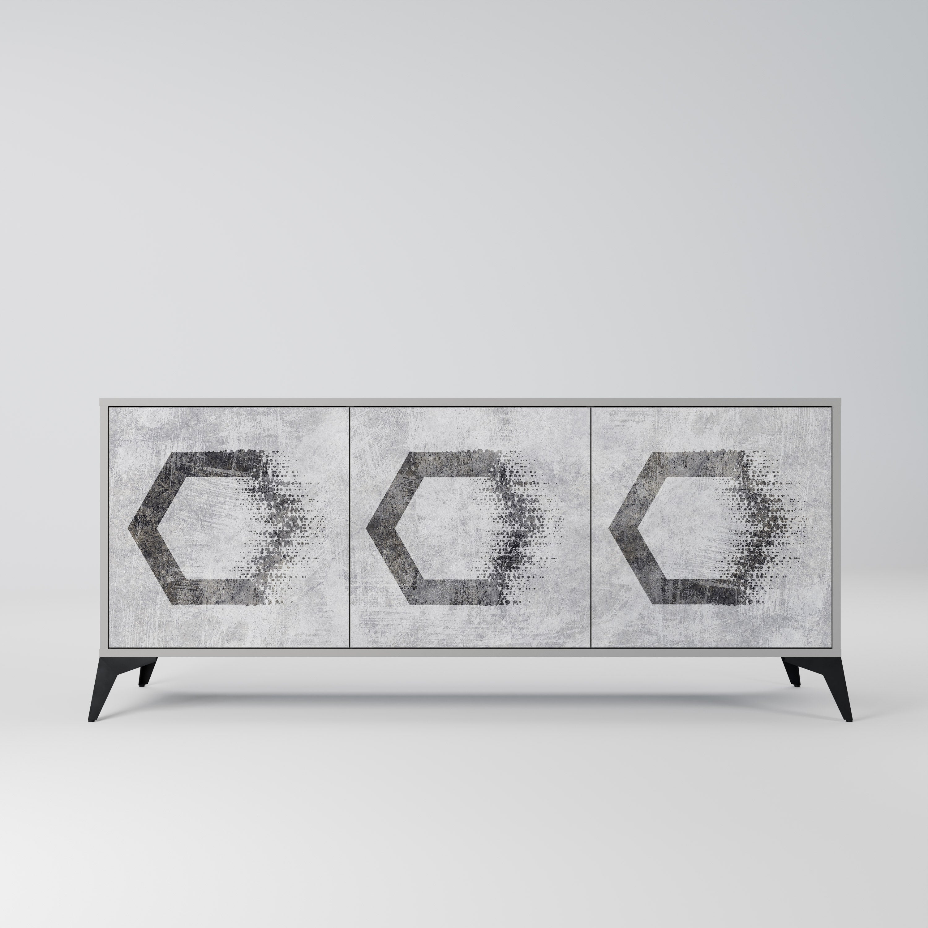 HEXAGONAL FIGURES 3-Door Sideboard in Grey Finish