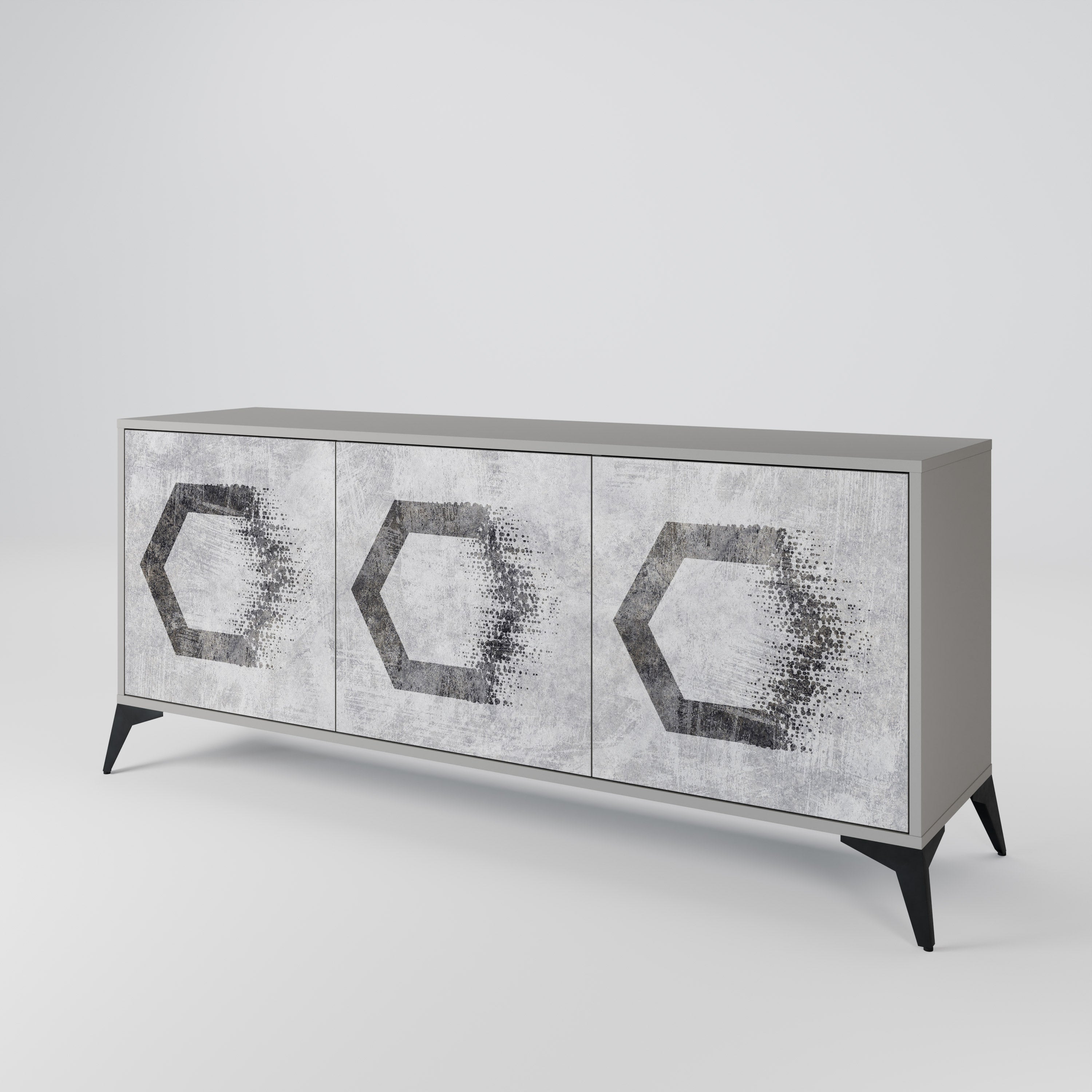HEXAGONAL FIGURES 3-Door Sideboard in Grey Finish