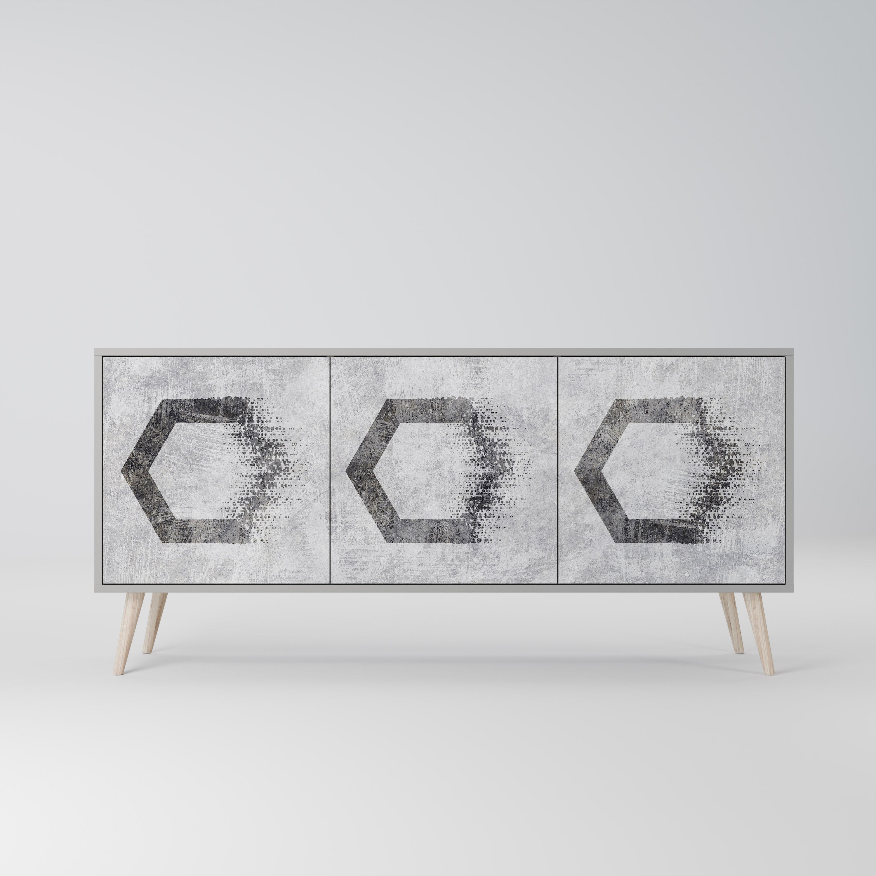 HEXAGONAL FIGURES 3-Door Sideboard in Grey Finish