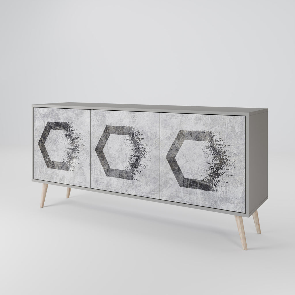 HEXAGONAL FIGURES 3-Door Sideboard in Grey Finish