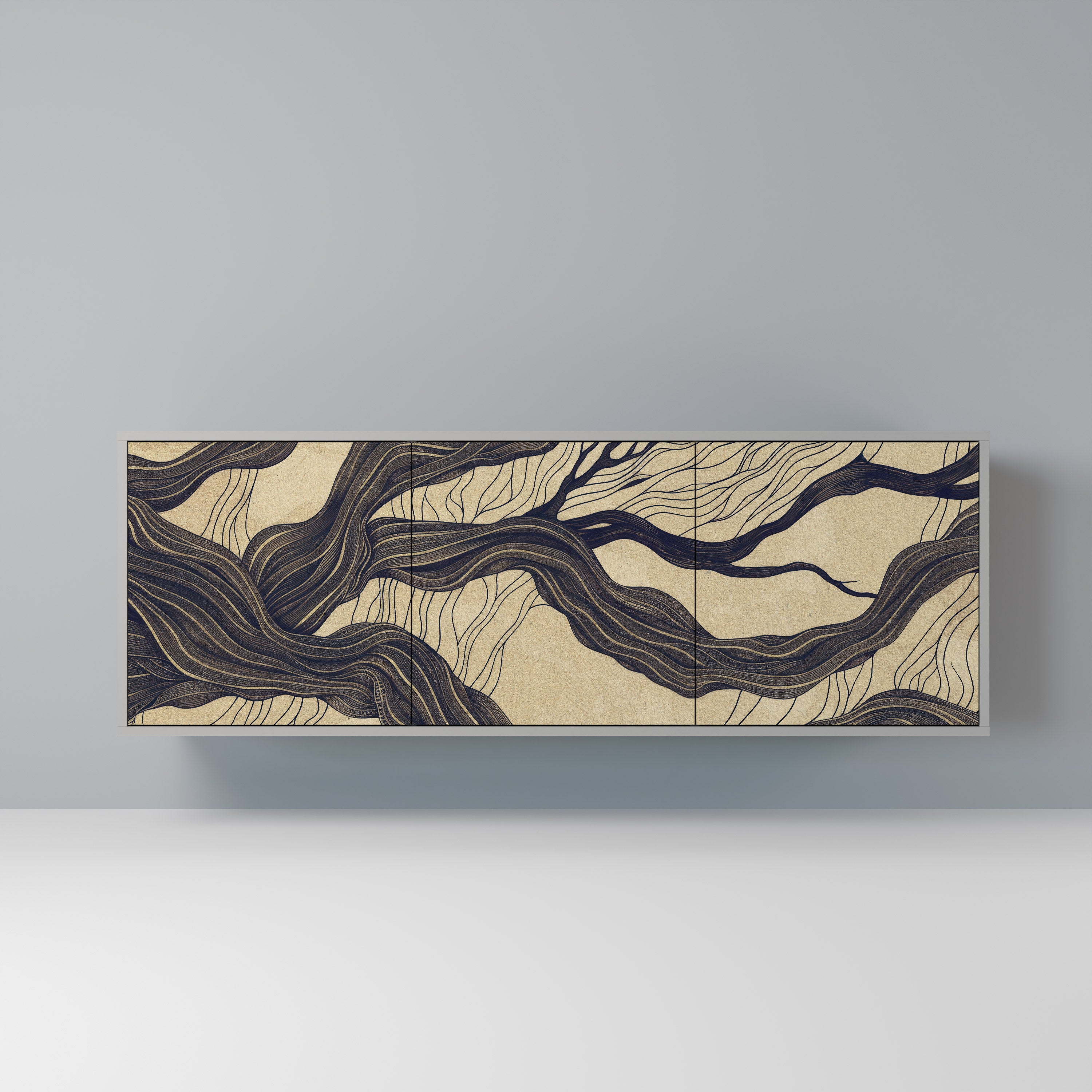 UNIFIED FRAGMENTS 3-Door Sideboard in Grey Finish