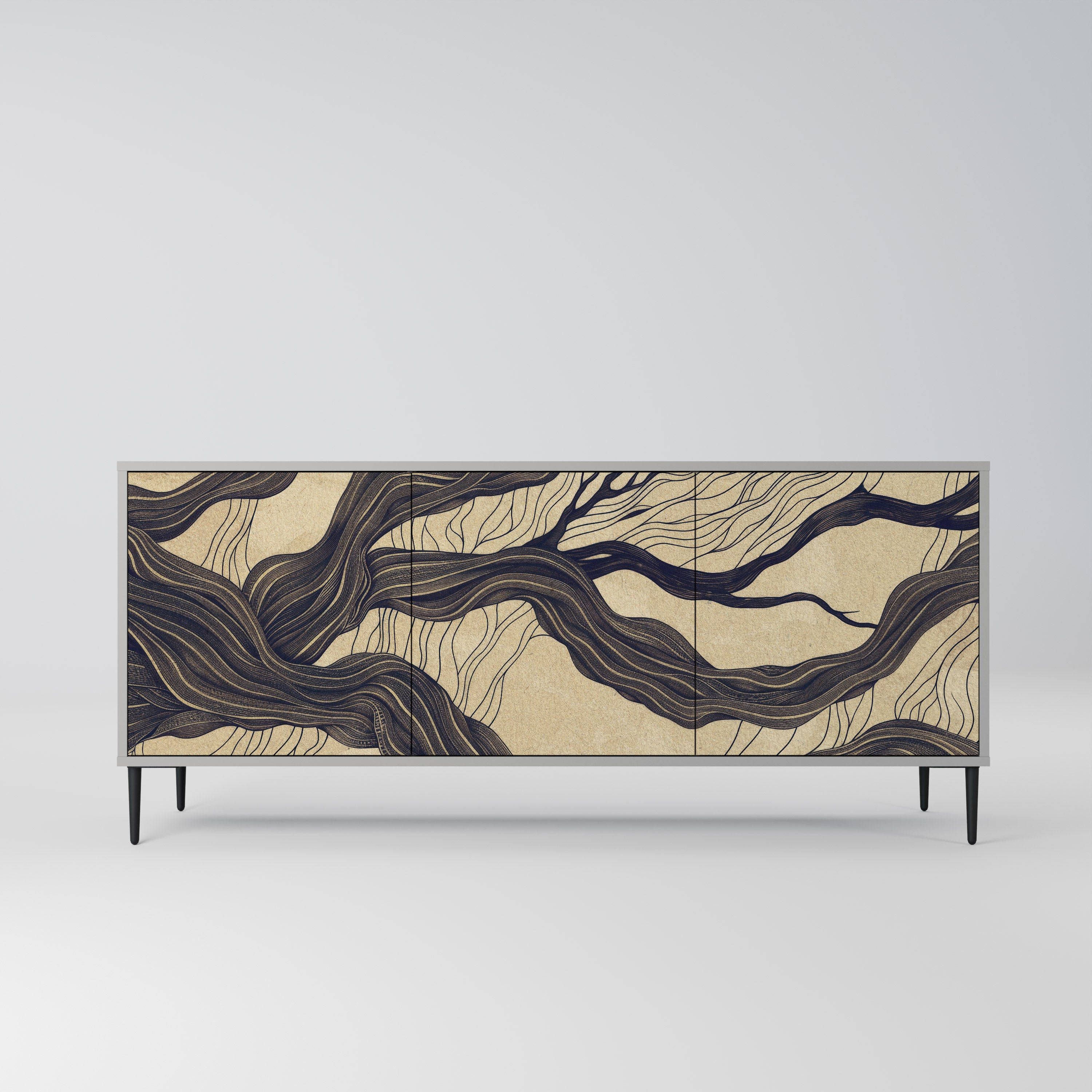 UNIFIED FRAGMENTS 3-Door Sideboard in Grey Finish