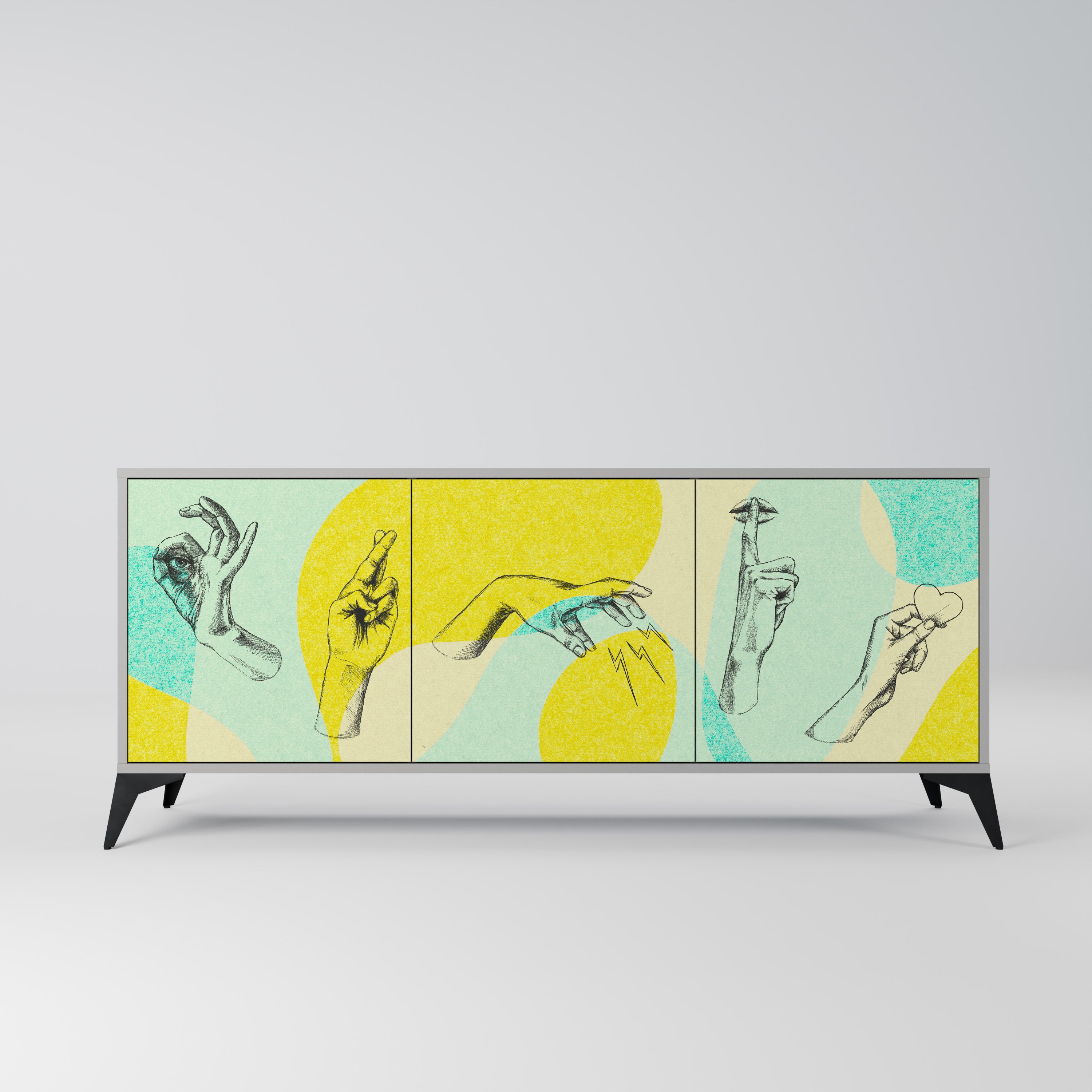 BODY LANGUAGE 3-Door Sideboard in Grey Finish