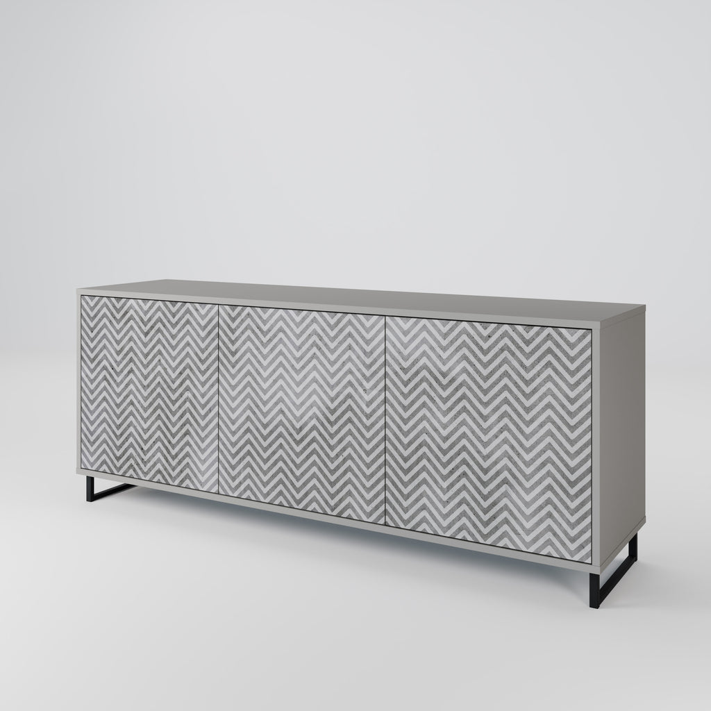 CONCRETE ZIG ZAG 3-Door Sideboard in Grey Finish