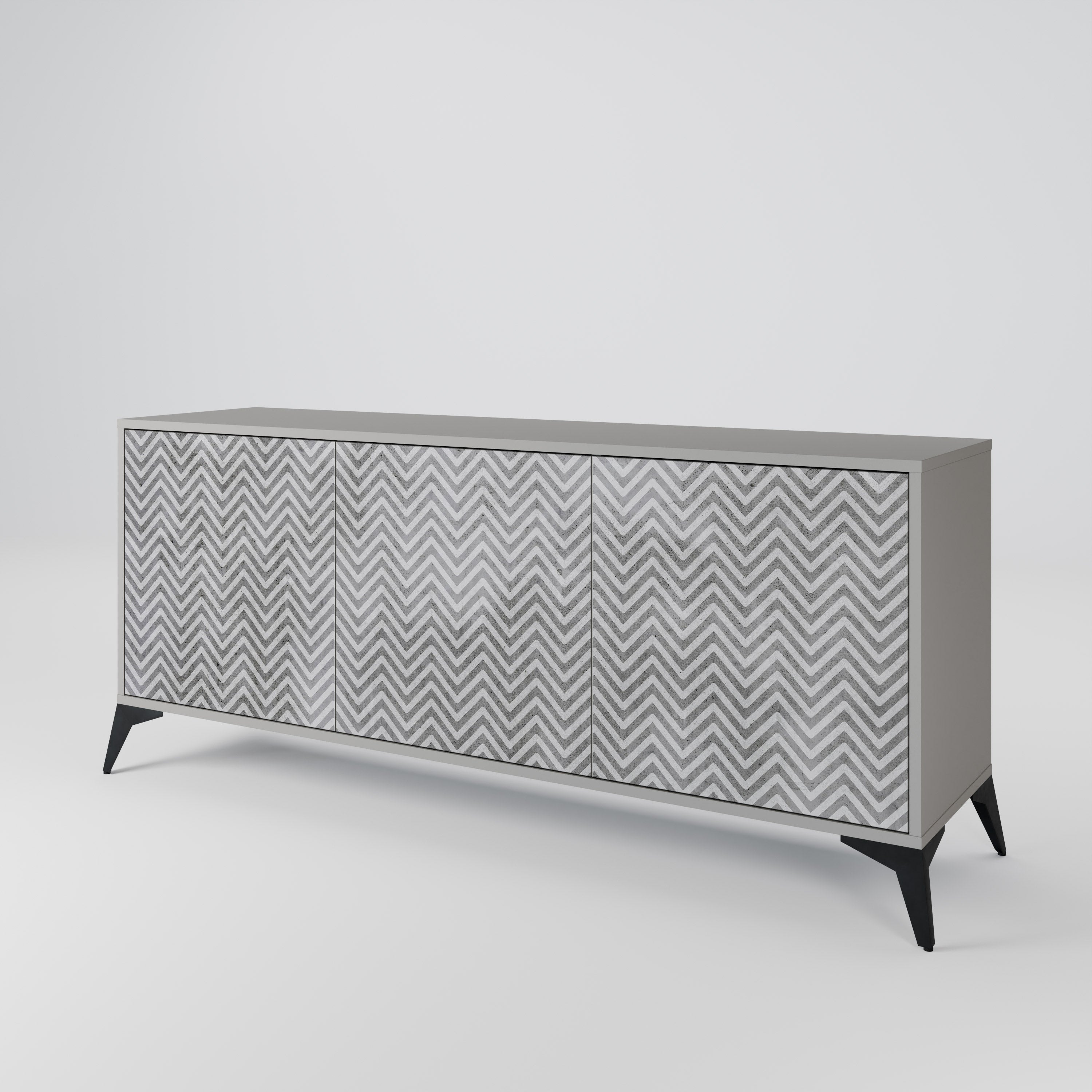 CONCRETE ZIG ZAG 3-Door Sideboard in Grey Finish