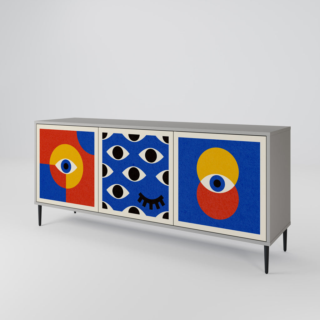 GEOMETRIC EYES 3-Door Sideboard in Grey Finish