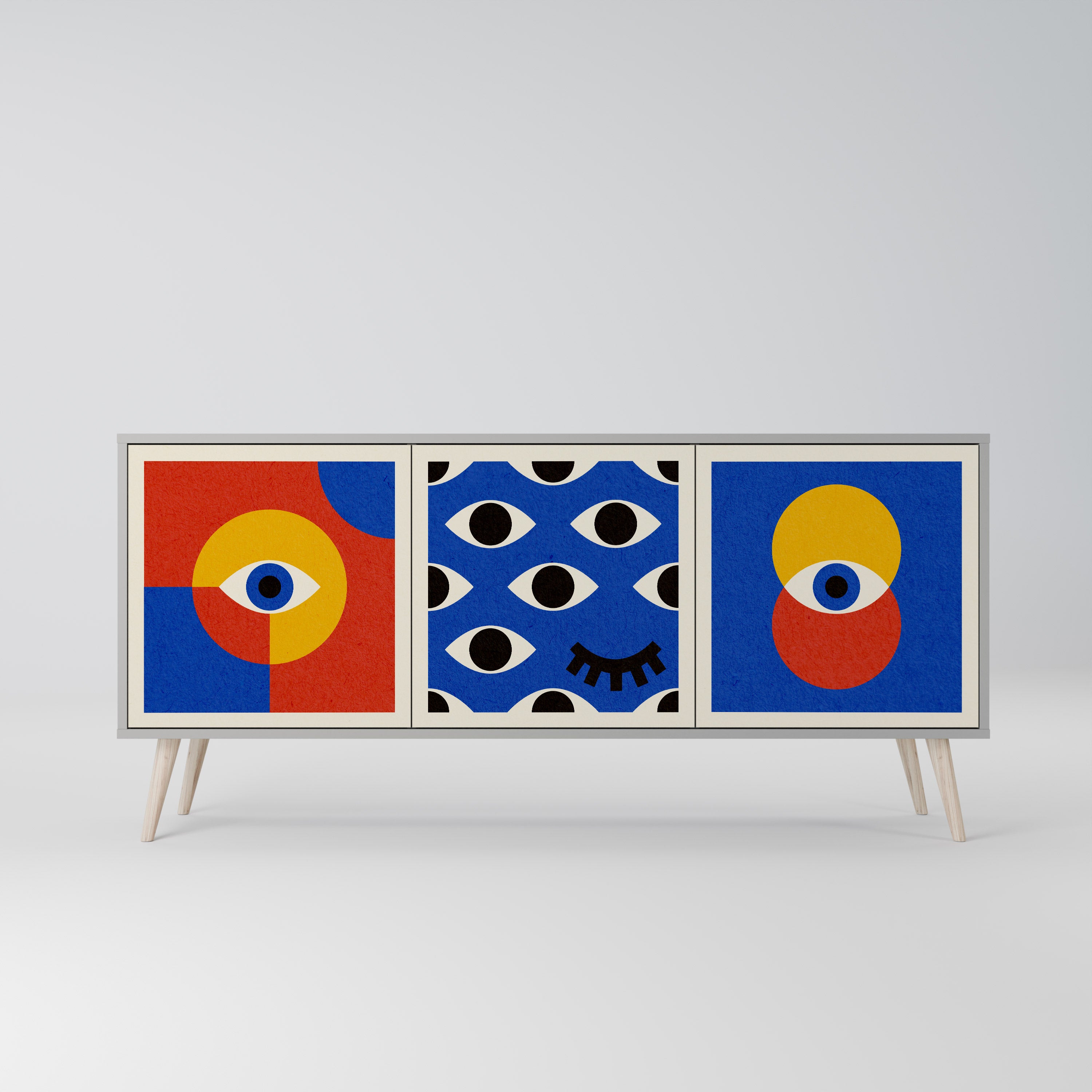 GEOMETRIC EYES 3-Door Sideboard in Grey Finish