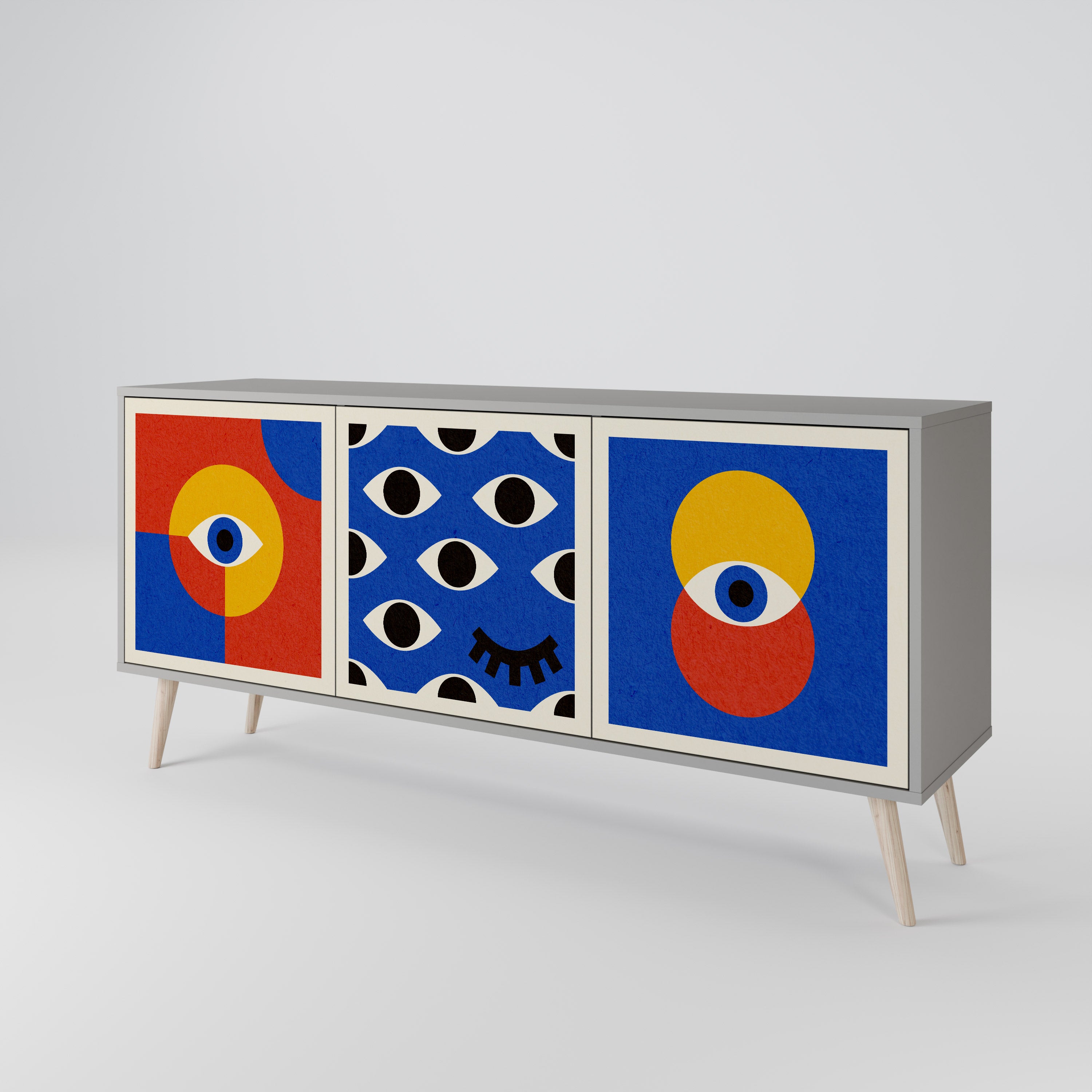GEOMETRIC EYES 3-Door Sideboard in Grey Finish