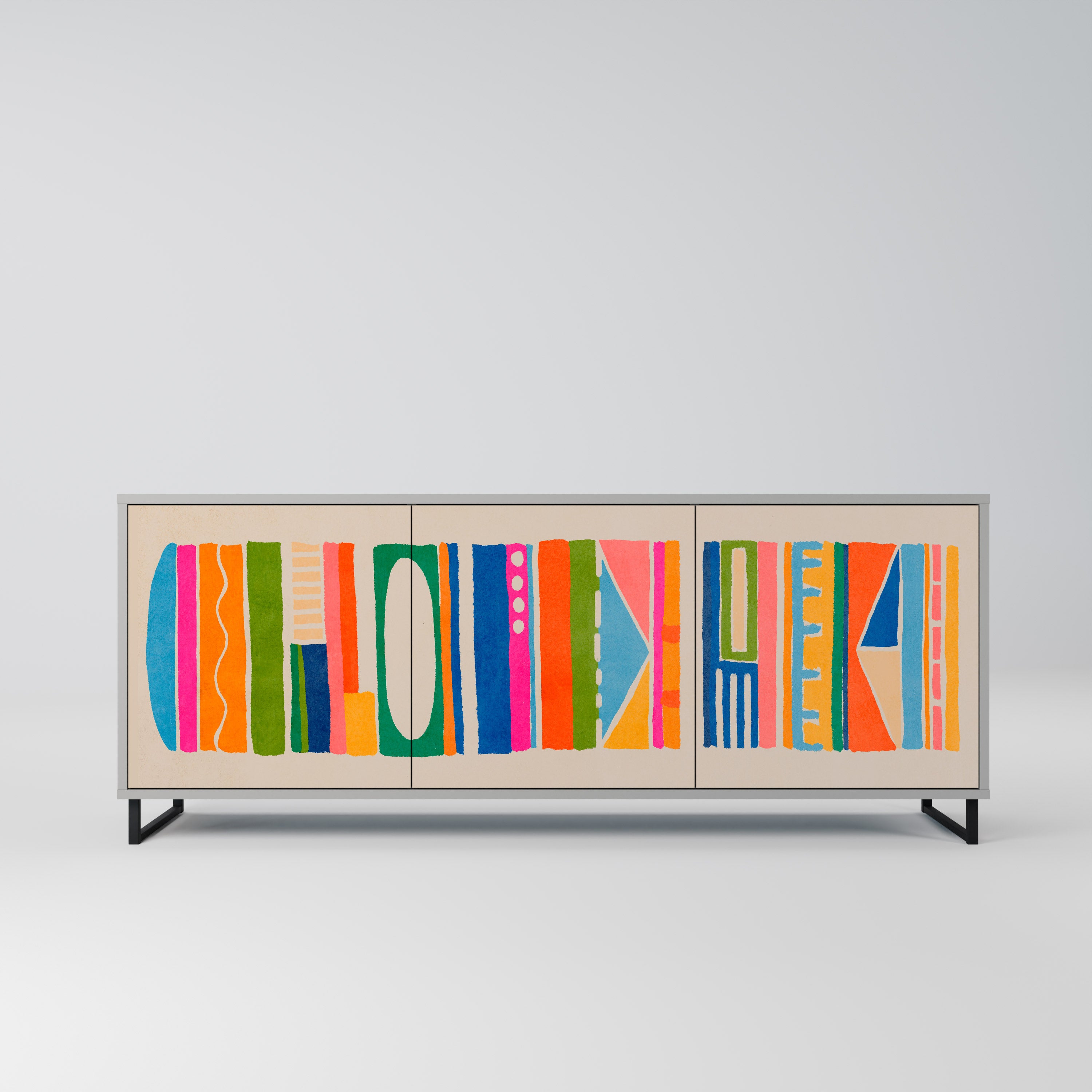 GEOMETRIC SHINE 3-Door Sideboard in Grey Finish