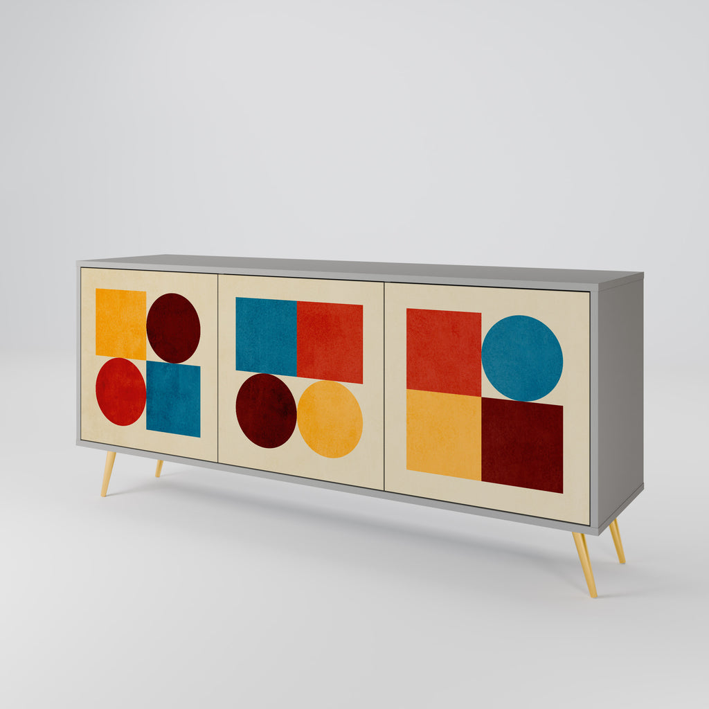 GEOMETRIC PUZZLE 3-Door Sideboard in Grey Finish