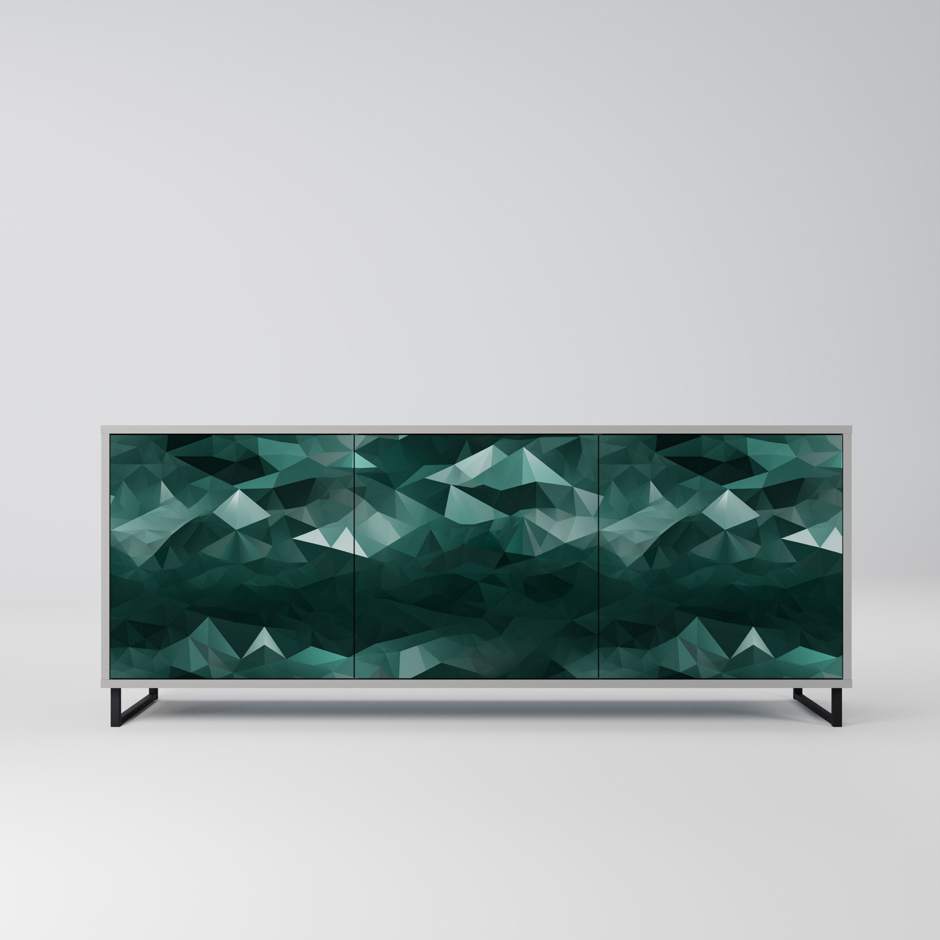 POLYGONAL FLOATING 3-Door Sideboard in Grey Finish
