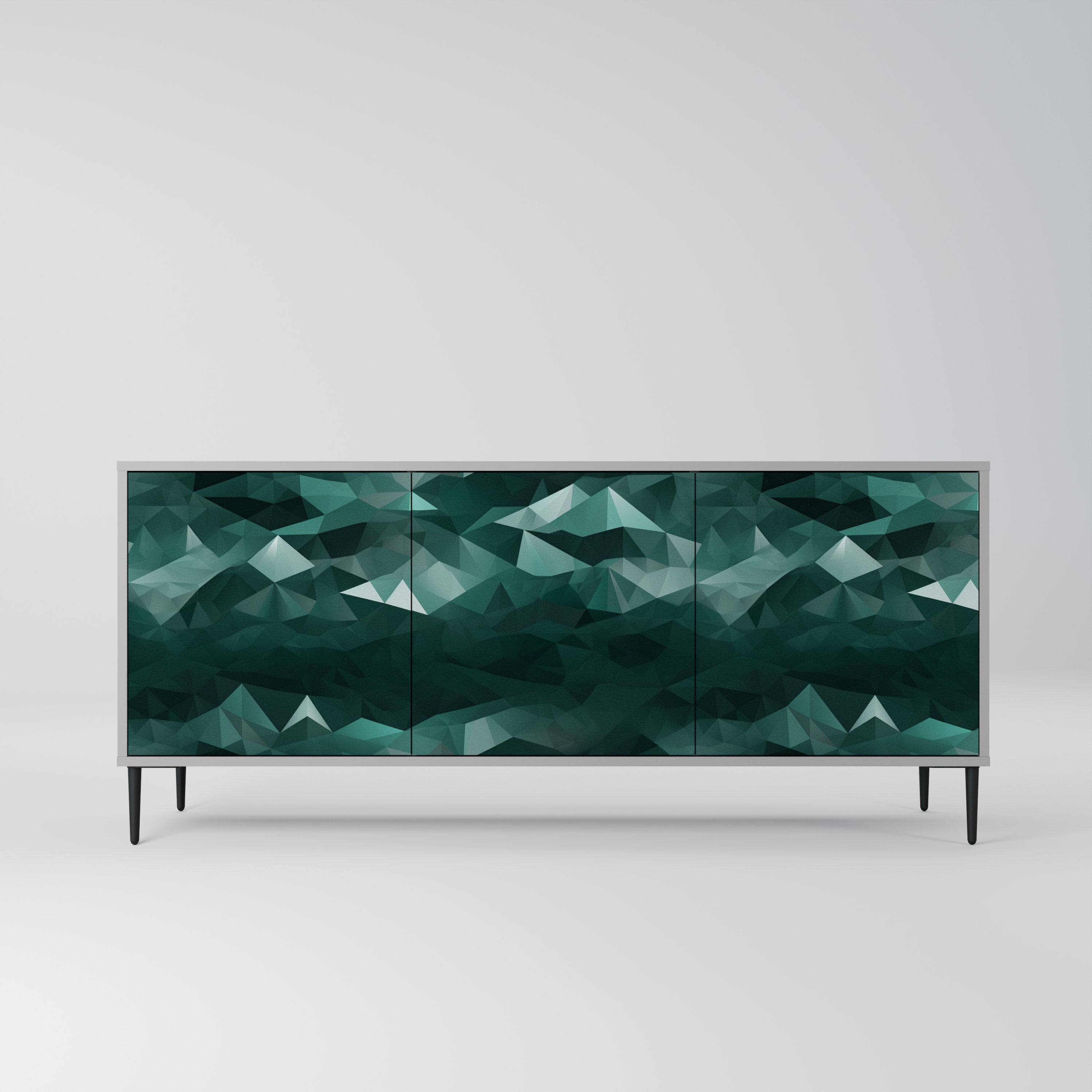 POLYGONAL FLOATING 3-Door Sideboard in Grey Finish
