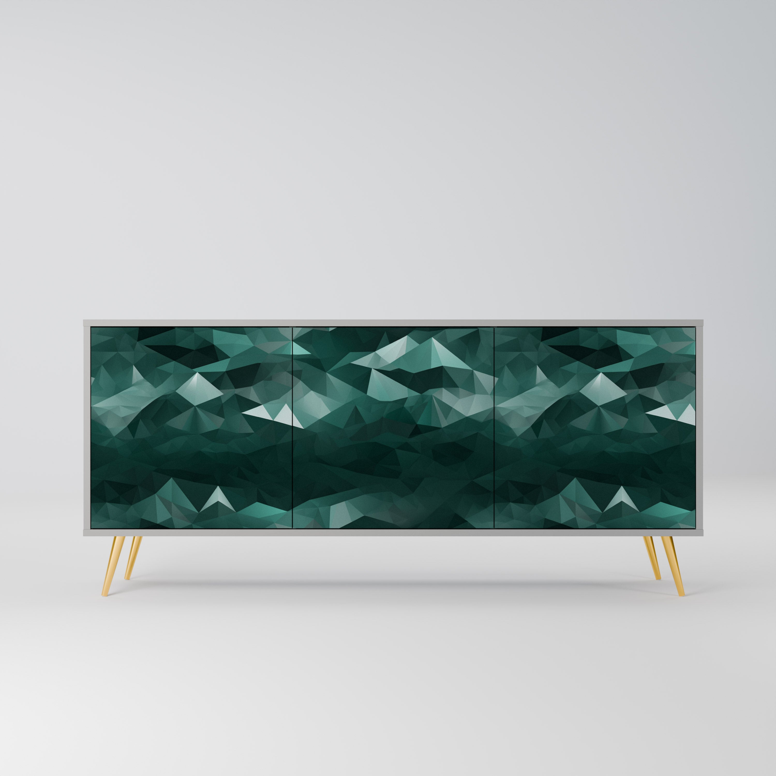 POLYGONAL FLOATING 3-Door Sideboard in Grey Finish