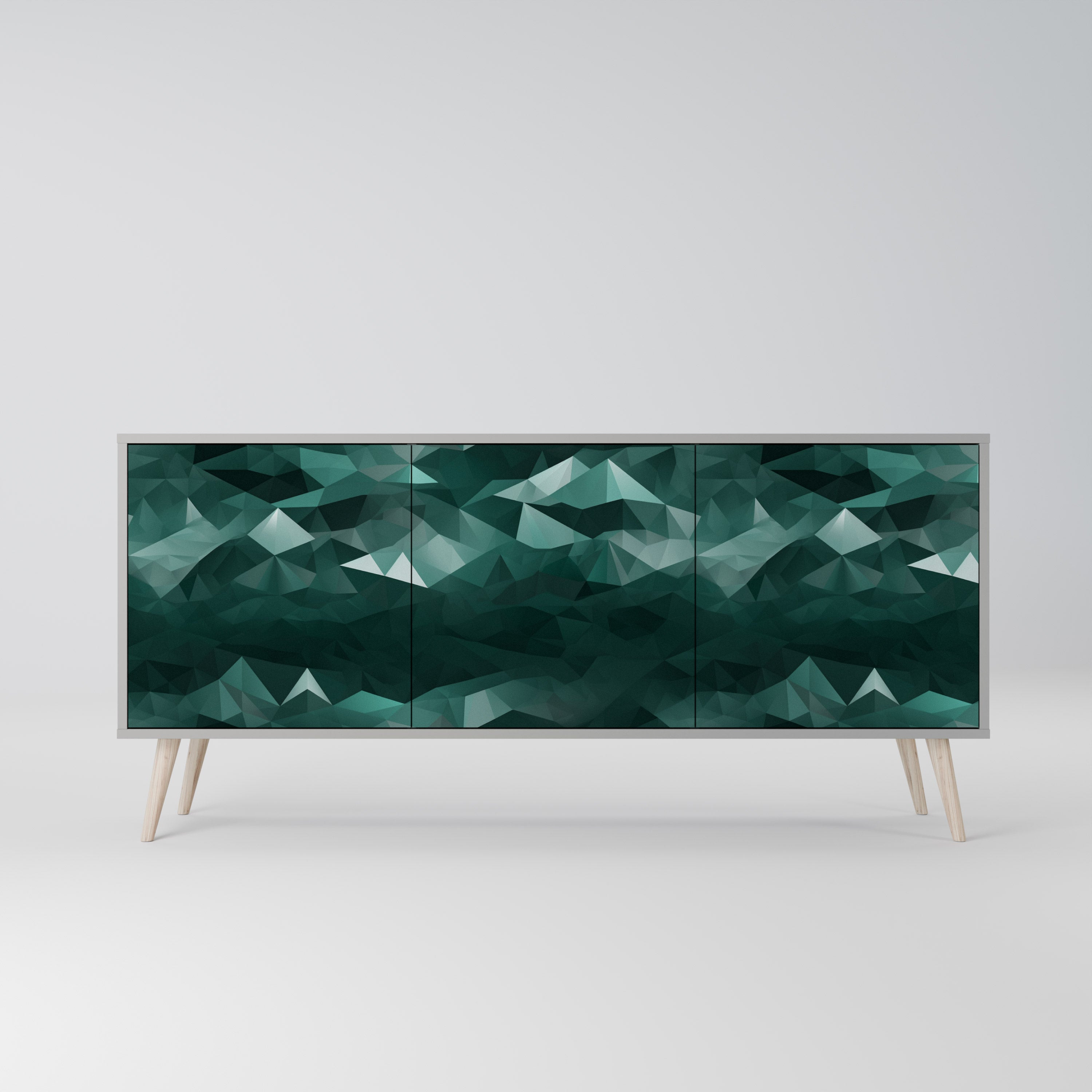 POLYGONAL FLOATING 3-Door Sideboard in Grey Finish