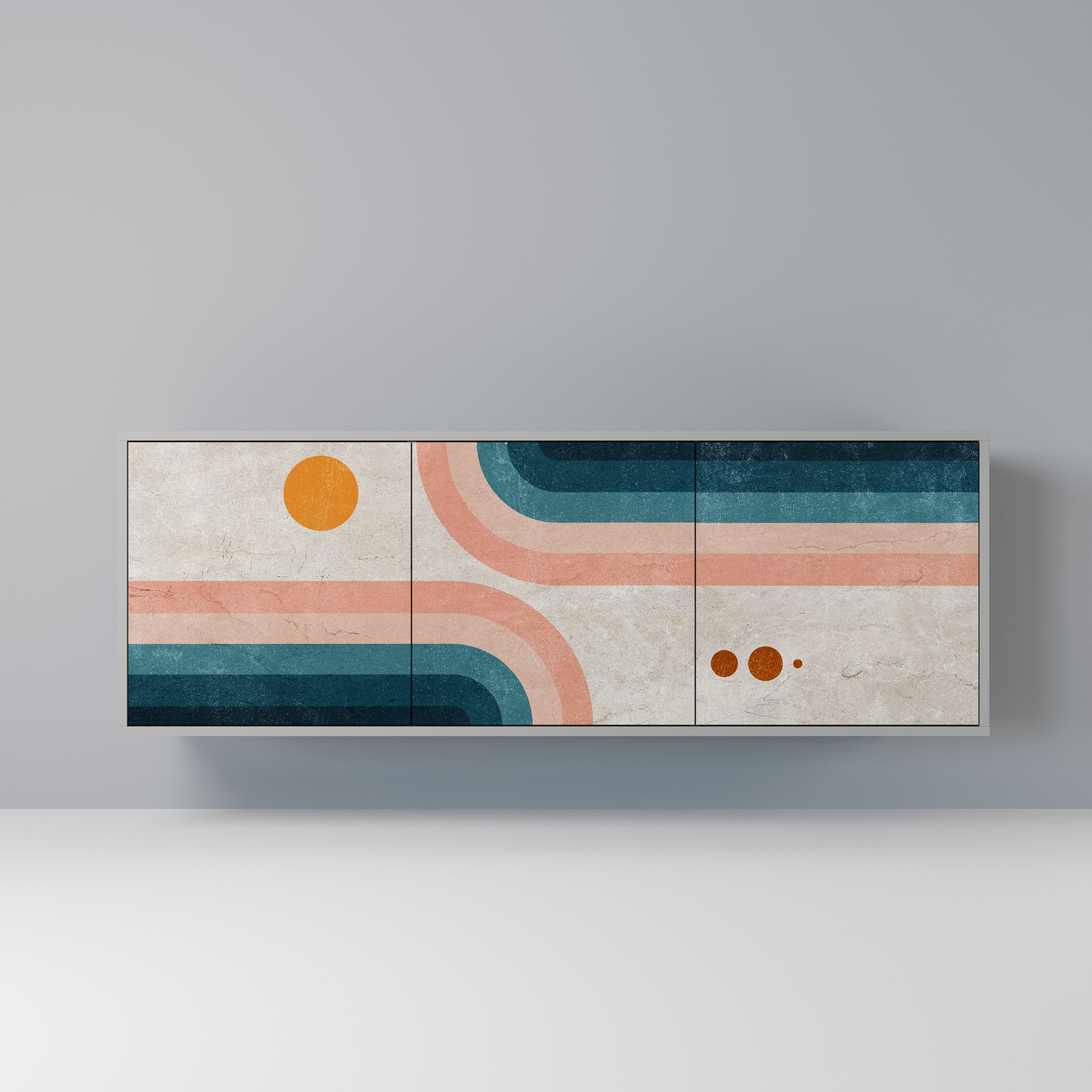 TWO HALVES 3-Door Sideboard in Grey Finish