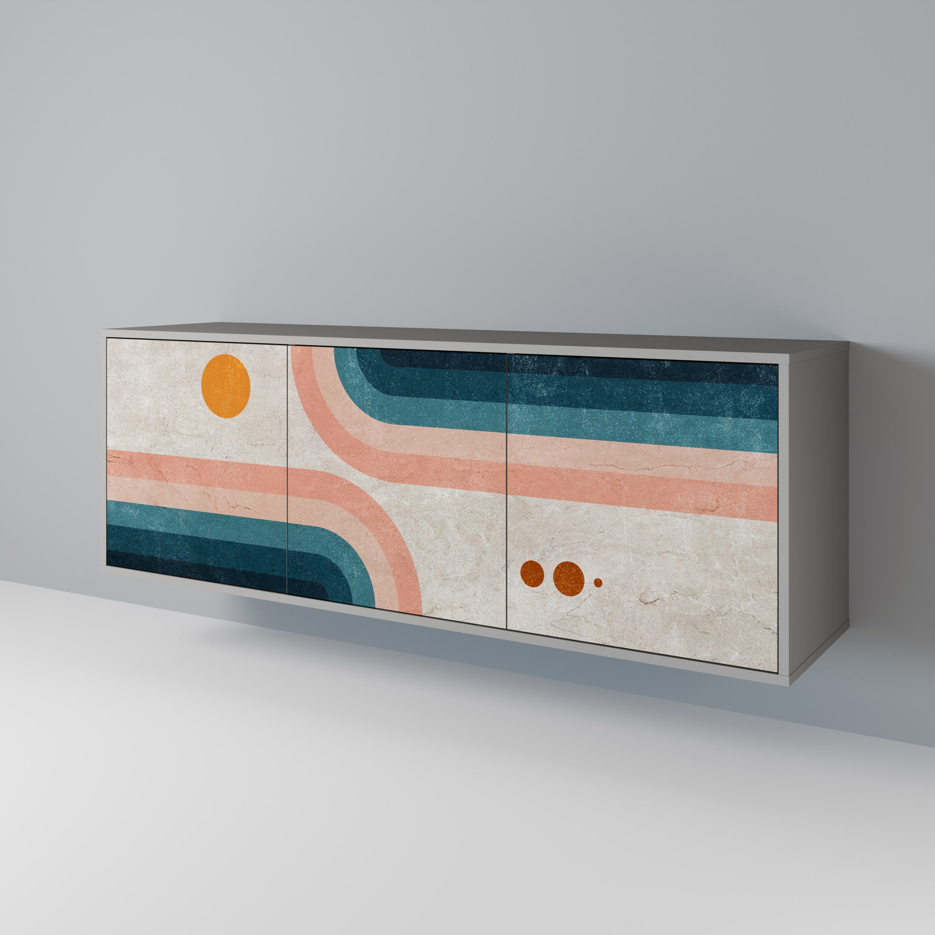 TWO HALVES 3-Door Sideboard in Grey Finish